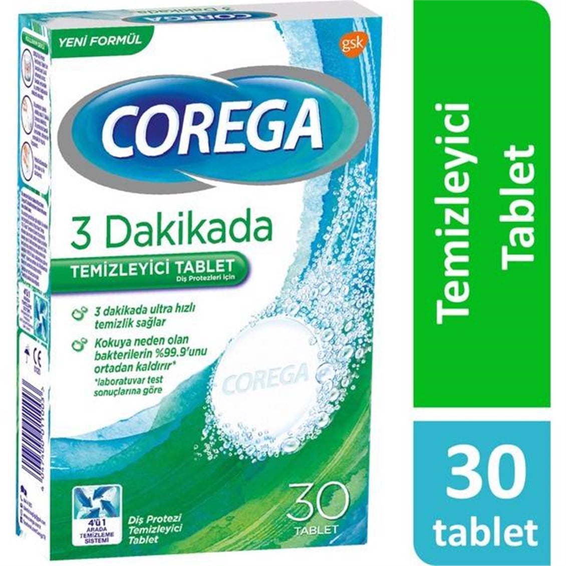 Corega 3 Dakikada Temizleyici 30'lu Tablet