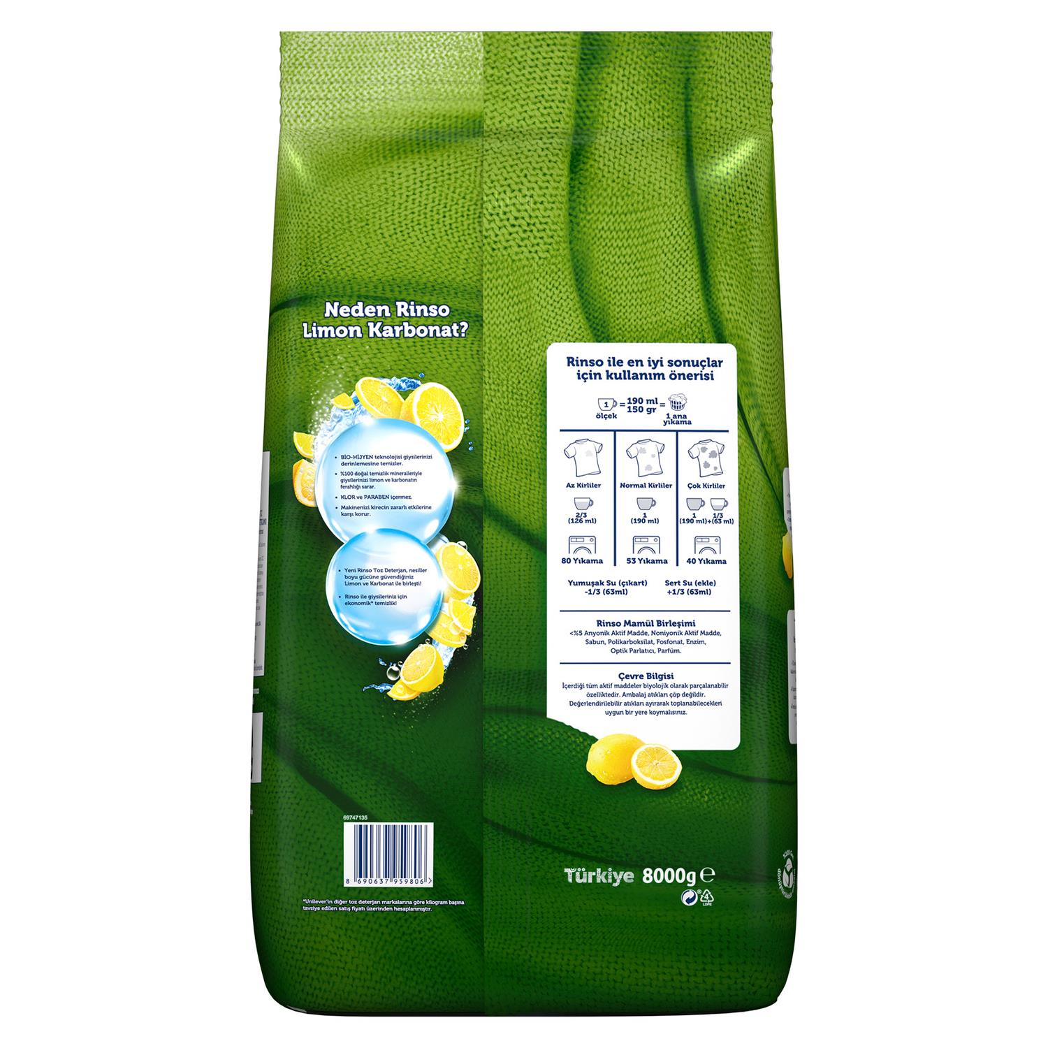 Rinso Matik Limon Karbonat Çamaşır Deterjanı  8 kg