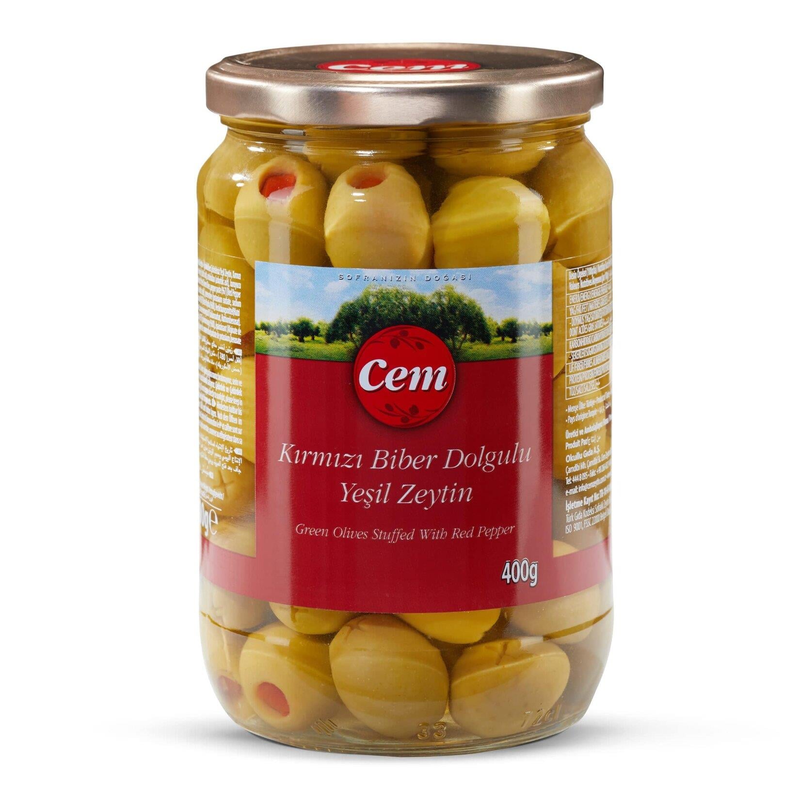 Cem Yeşil Biberli Zeytin 400 gr (141-160 Klb.)