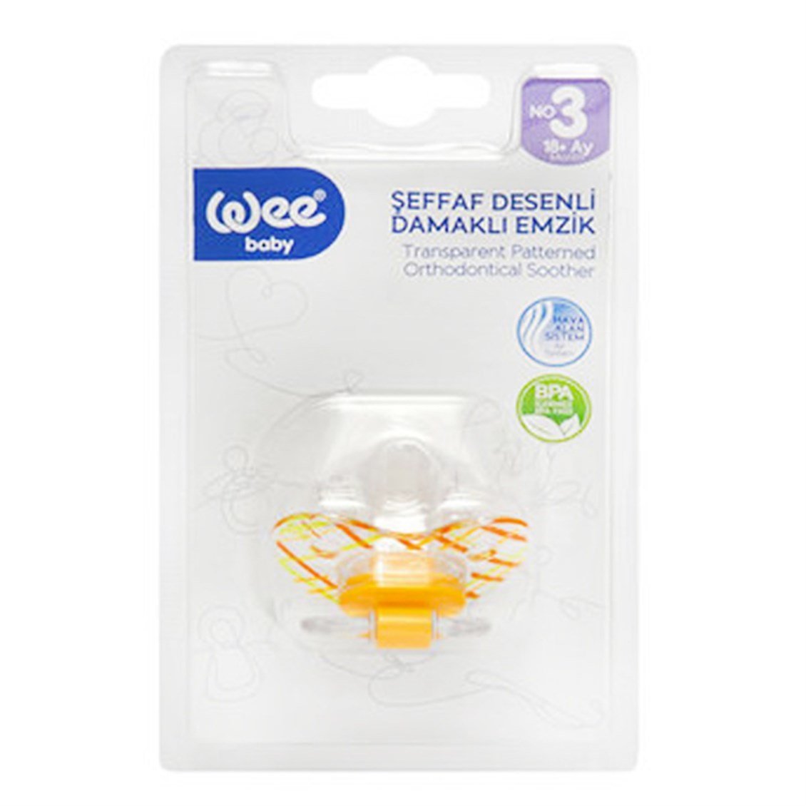 Wee Baby Şeffaf Desenli Gövdeli Damaklı Emzik No:3