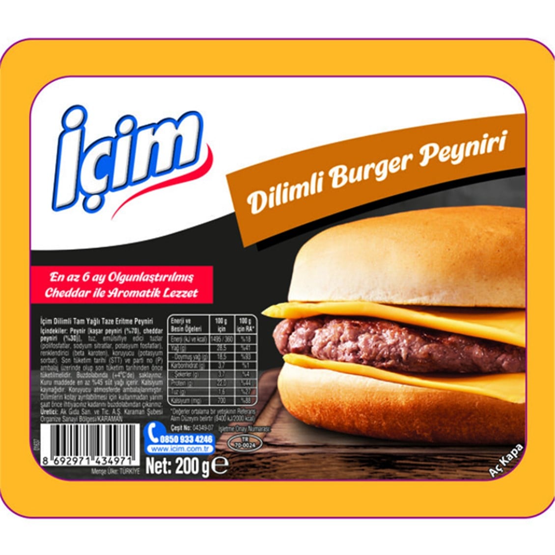 İçim Dilimli Burger Peyniri 200 Gr