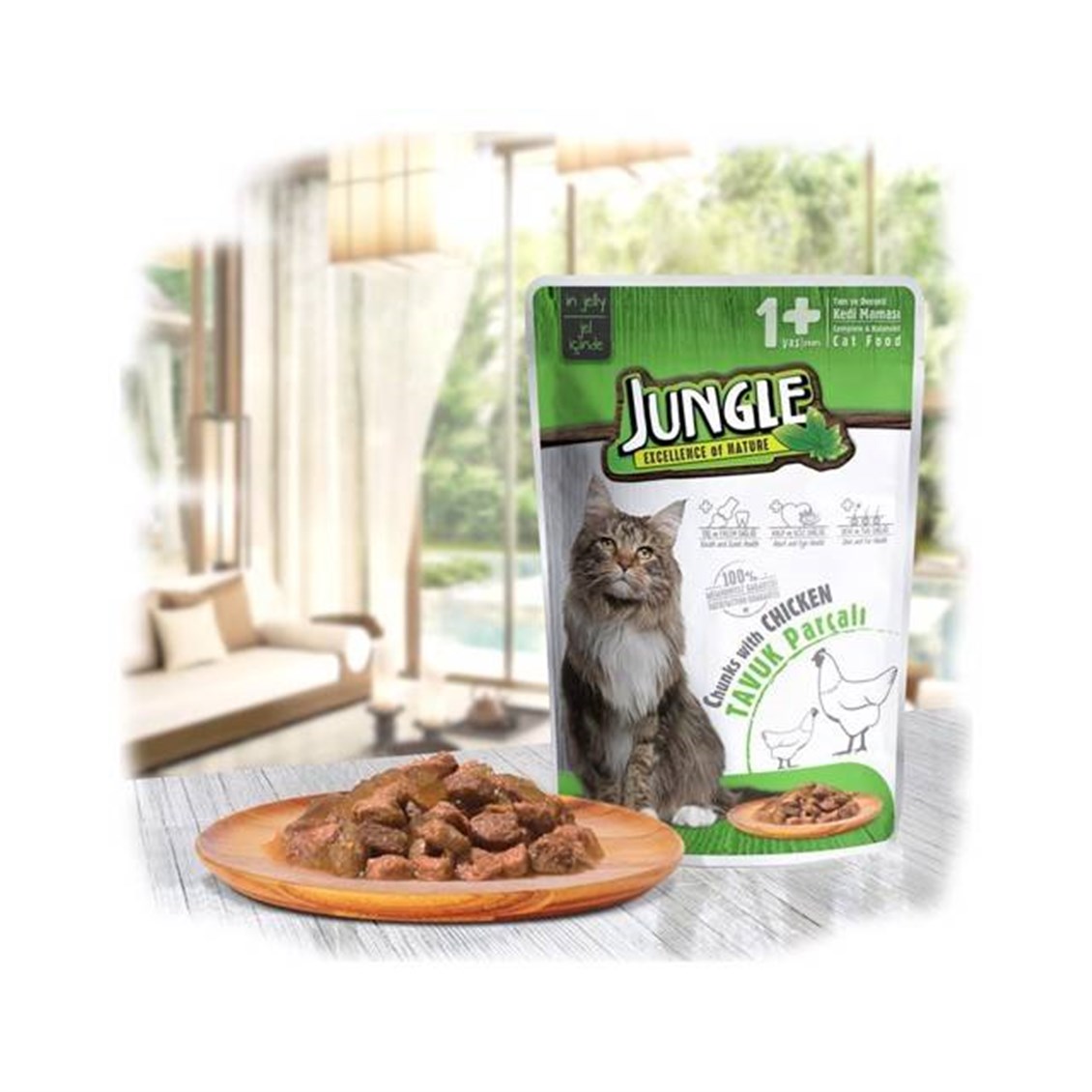 Jungle Pouch Yetişkin Kedi Tavuk Parcalı Yaş Mama 100 Gr