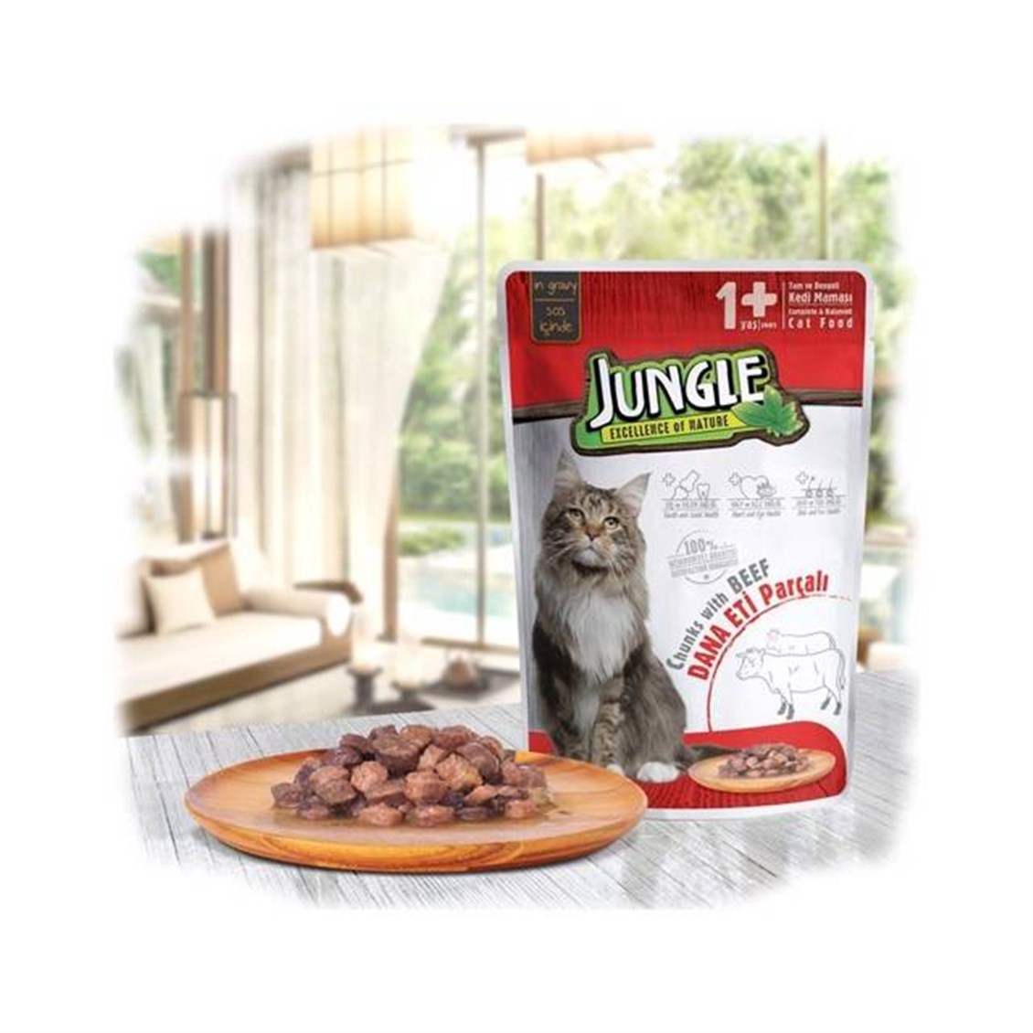 Jungle Pouch Yetişkin Kedi Dana Eti Parçalı Yaş Mama 100 Gr