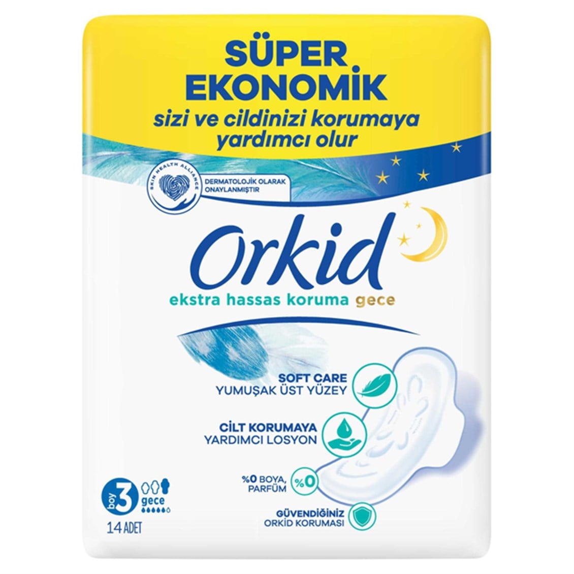 Orkid Extra Hassas Koruma Dörtlü Hijyenik Gece Pedi 14'lü