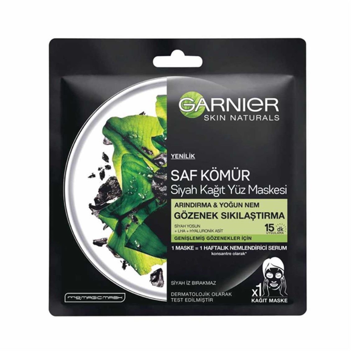 Garnier Skin Naturals Kömürlü Kağıt Yüz Maskesi Siyah Yosun