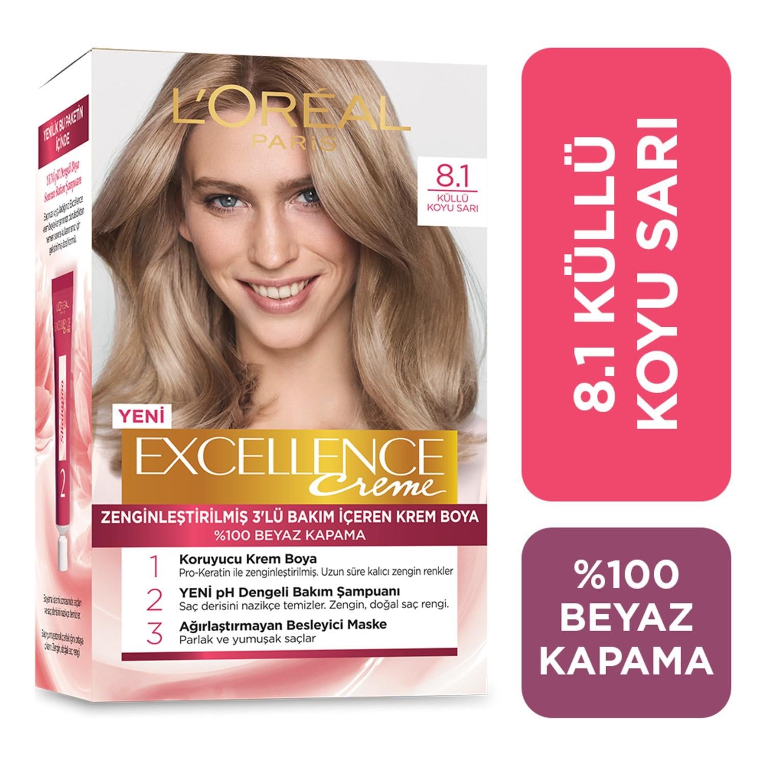 L'Oréal Paris Excellence Creme Saç Boyası - 8.1 Küllü Koyu Sarı