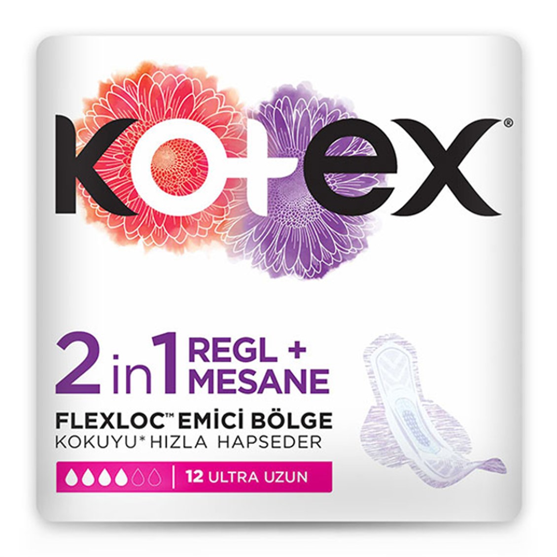 Kotex 2 in 1 Regl + Ultra Uzun Mesane Pedi 12'li
