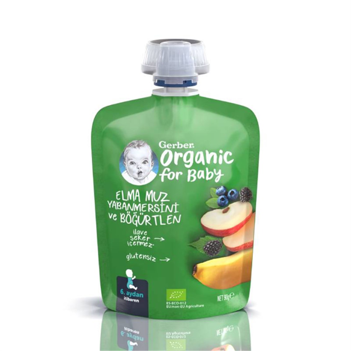 Gerber Organik Elma Muz Yabanmersini ve Böğürtlen Püresi 90 gr