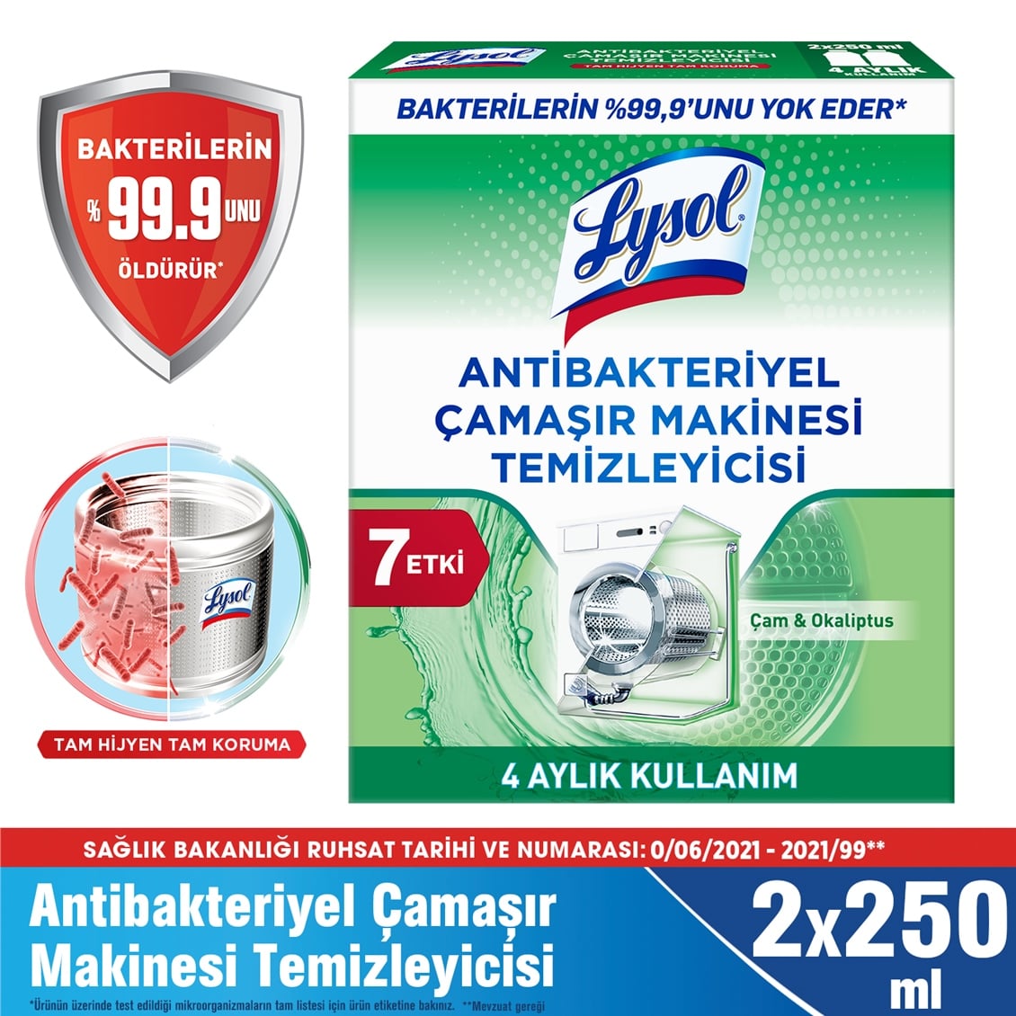 Lysol Antibakteriyel Çamaşır Makinesi Temizleyicisi 2x250 ml