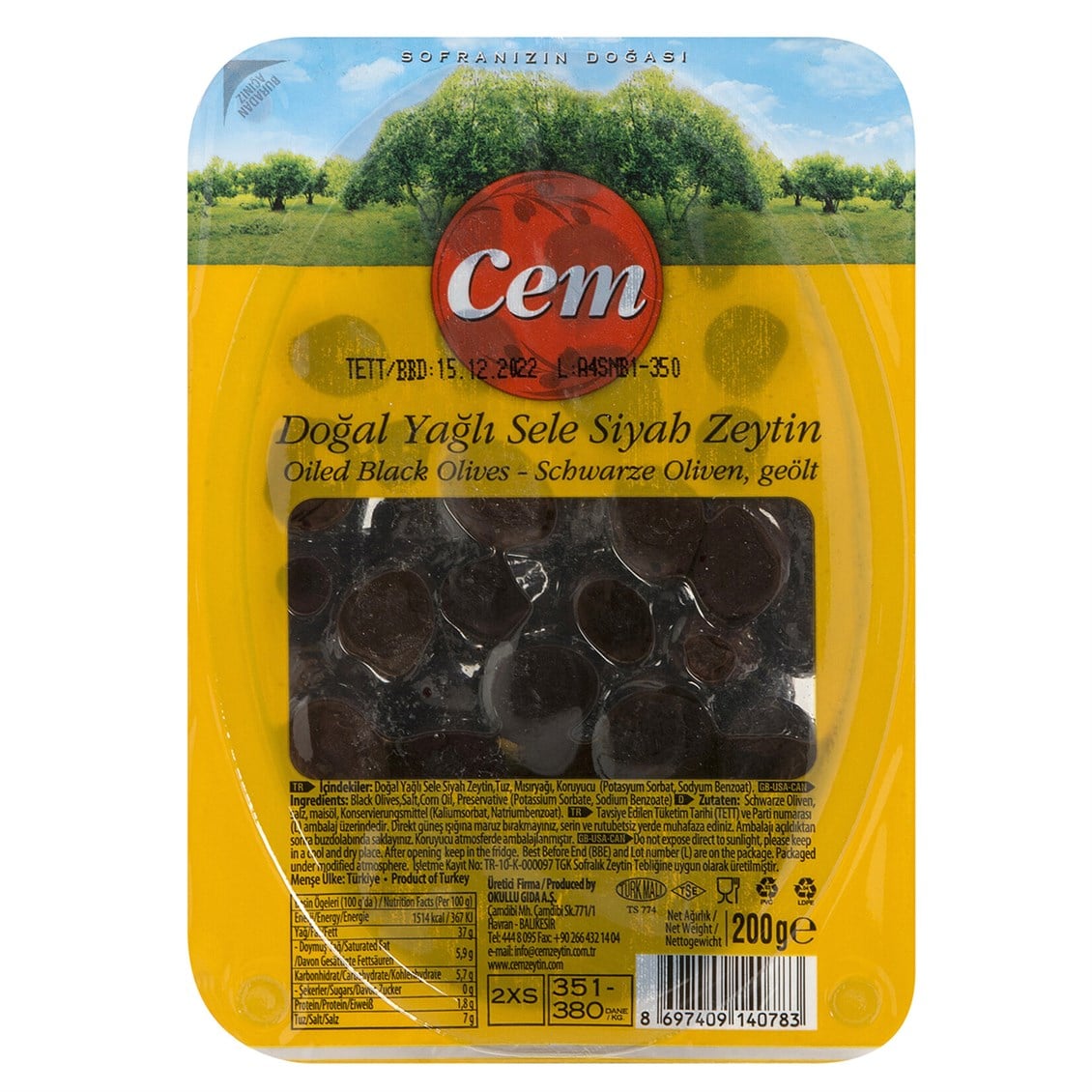 Cem Doğal Sele Siyah Zeytin 200 Gr (351-350)