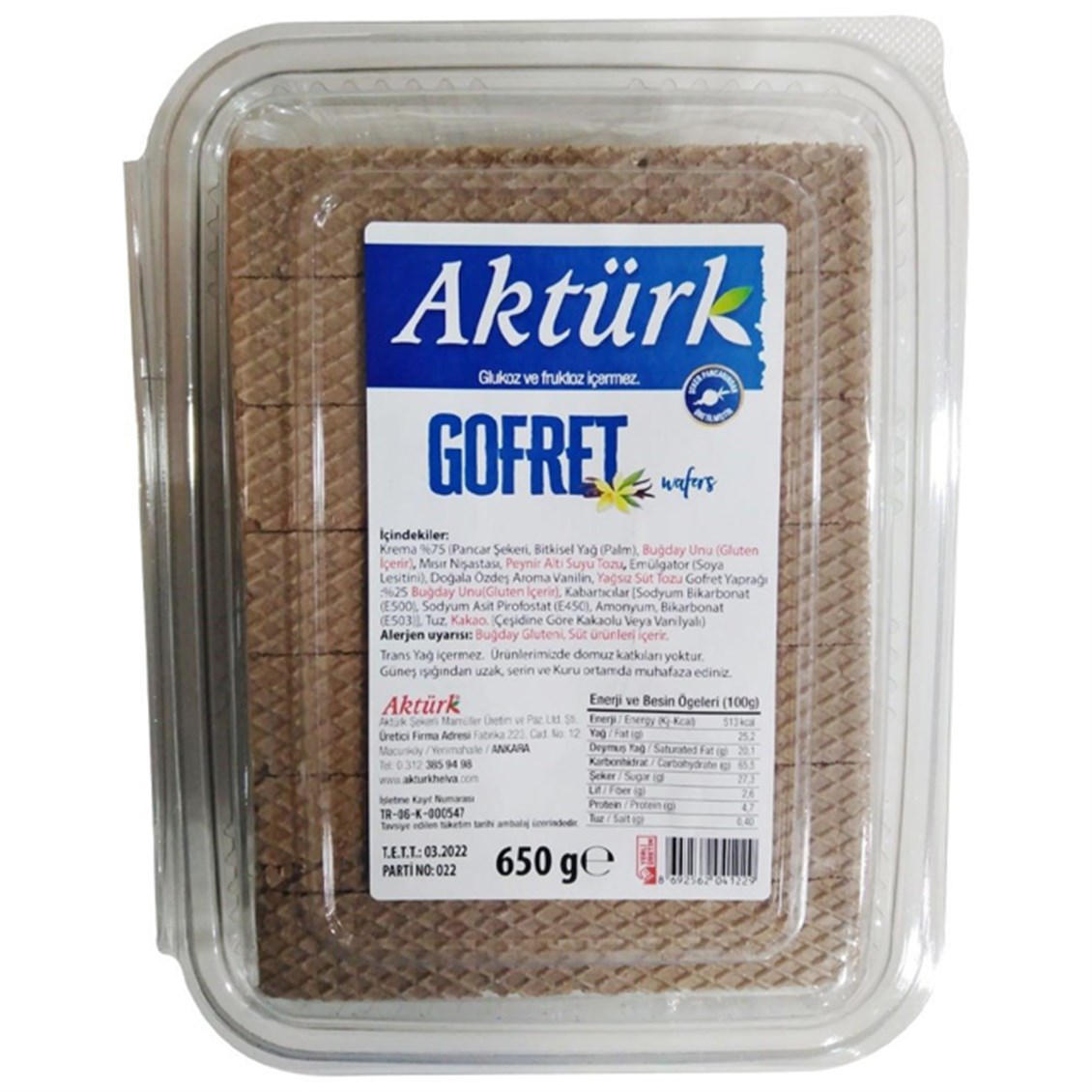  AKTURK GOFRET 650GR KAKAOLU 
