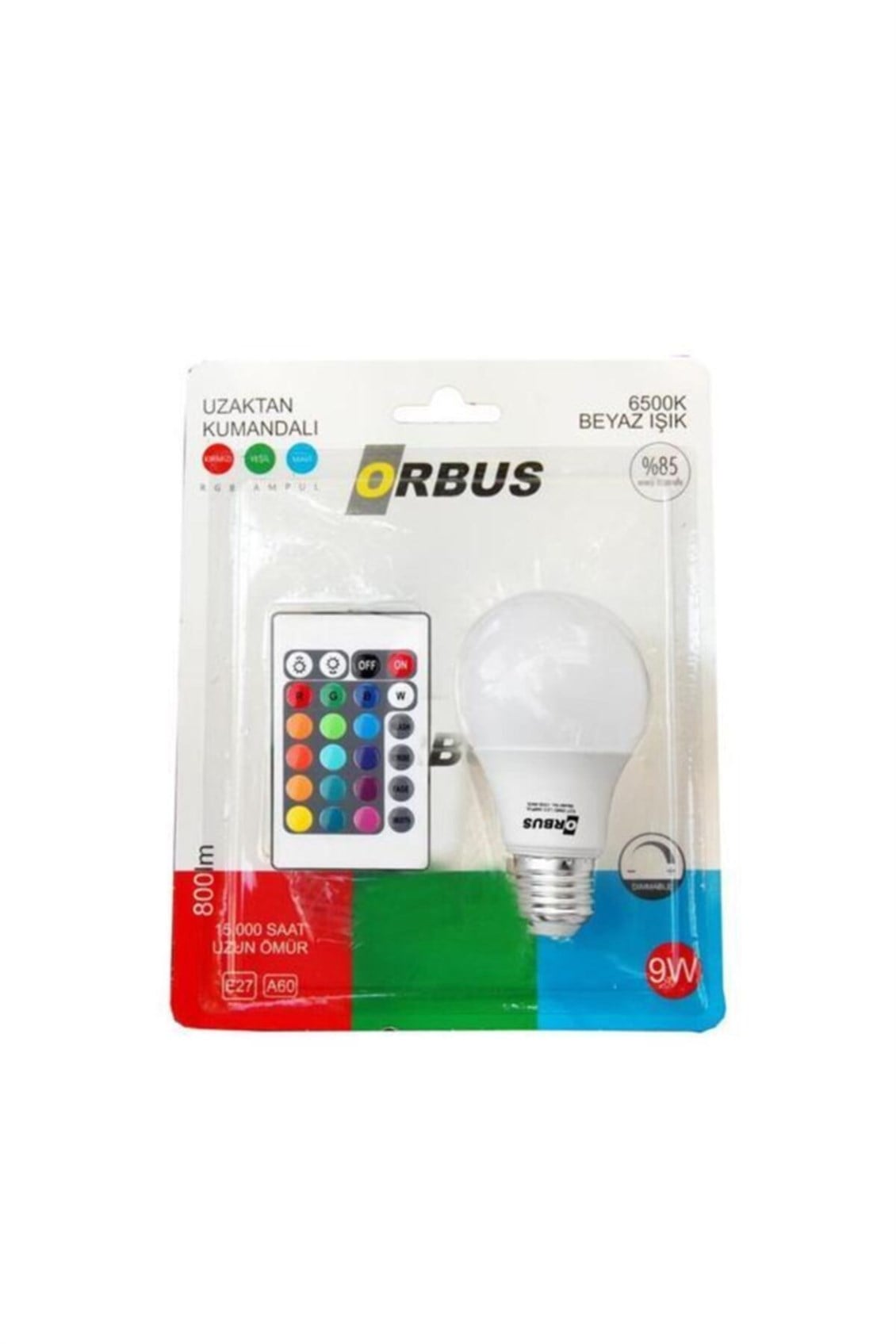 Orbus RGB Led Uzaktan Kumandalı Renk Değiştiren 9W Ampul