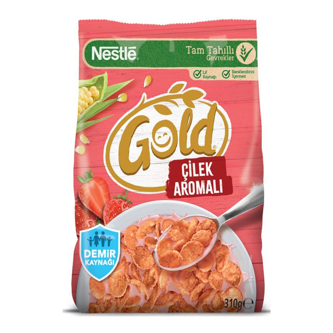 Nestlé Gold Corn Flakes Çilek Aromalı Mısır Gevreği 310 Gr