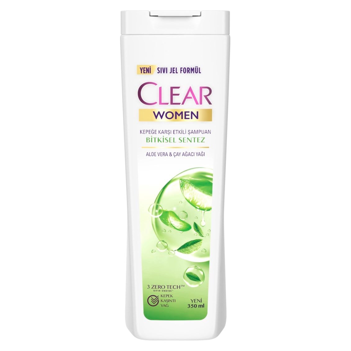 Clear Women Kepeğe Karşı Etkili Şampuan Bitkisel Sentez Aloe Vera ve Çay Ağacı Yağı 350 ml