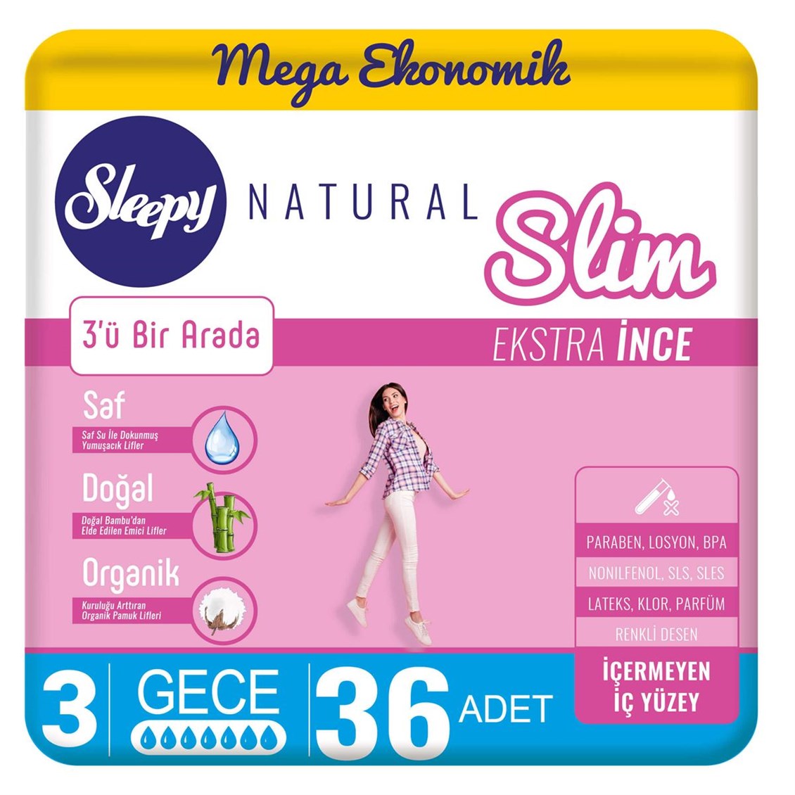 Sleepy Natural Slim Ekstra Hiyjenik Ped İnce Gece 36'lı