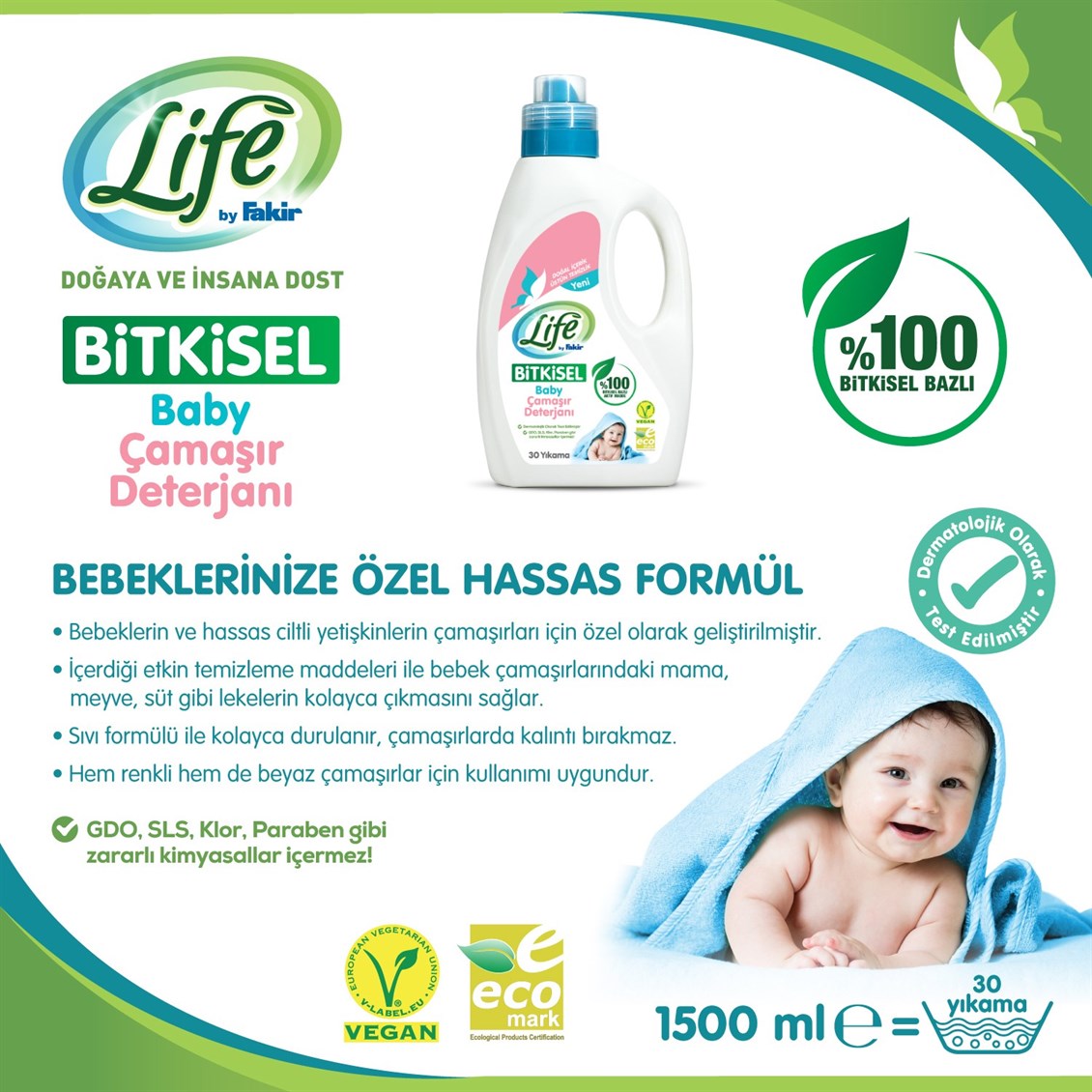 Life by Fakir %100 Bitkisel Bazlı Sıvı Bebek Çamaşır Deterjanı 1500 ml
