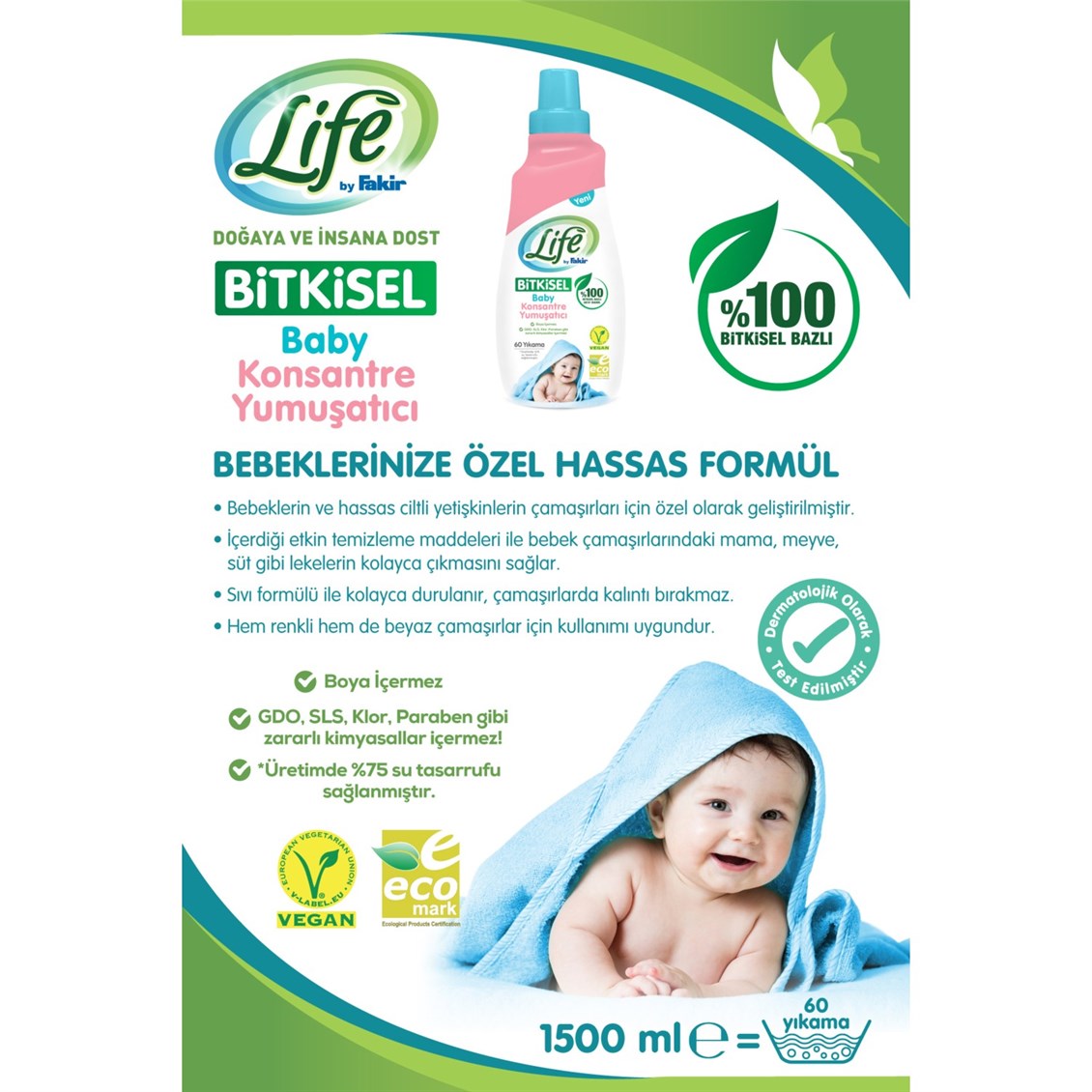 Life by Fakir %100 Bitkisel Bazlı Konsantre Bebek Çamaşır Yumuşatıcısı 1500 ml