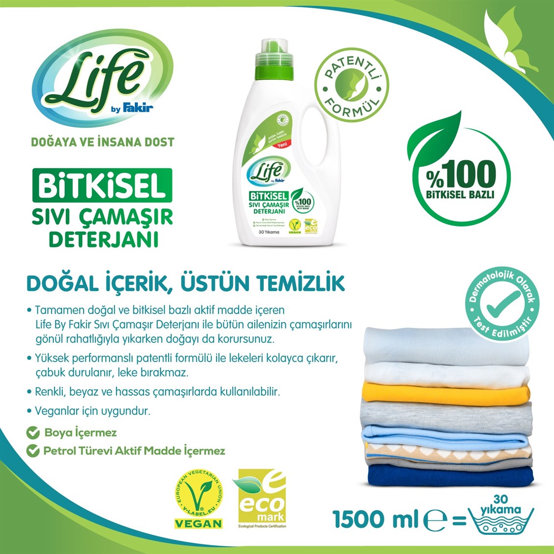 Life by Fakir %100 Bitkisel Bazlı Sıvı Çamaşır Deterjanı 1500 ml