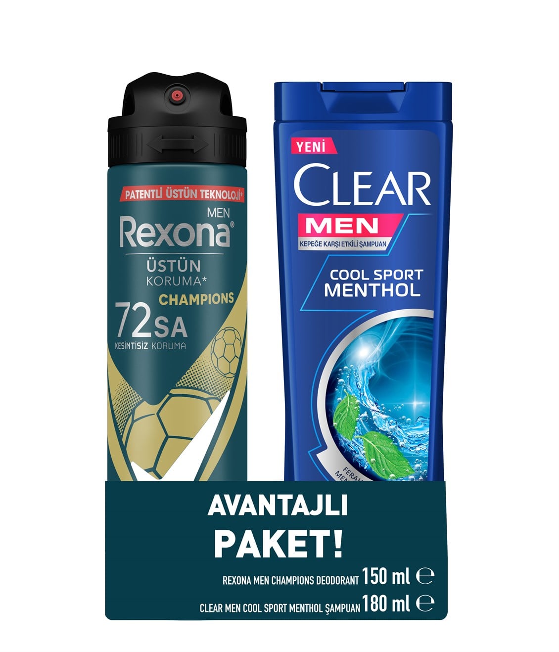 Rexona Deodorant Men Champions 150 ml ve Clear Şampuan 180ml