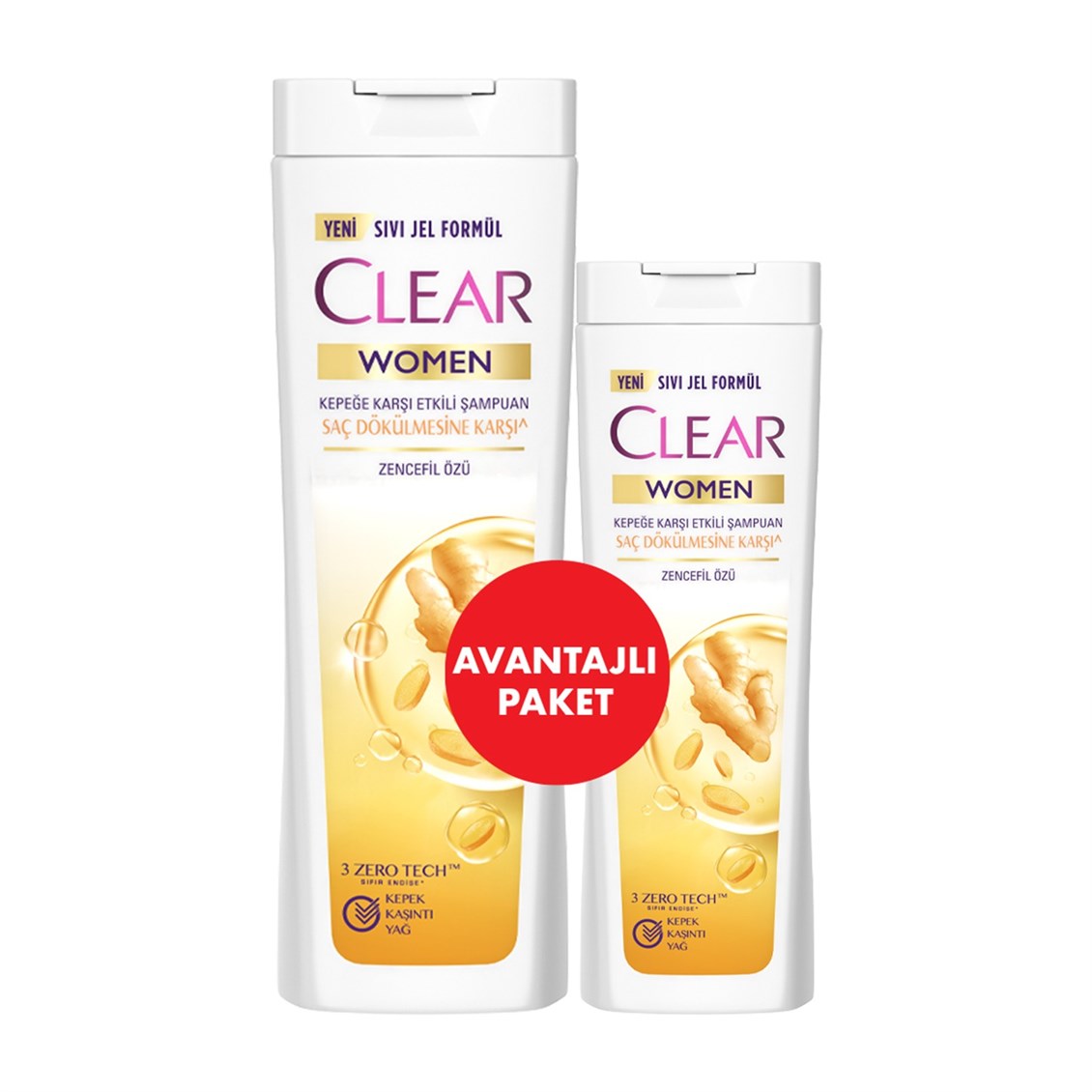 Clear Women Şampuan Kepeğe Karşı Etkili Saç Dökülmesine Karşı Zencefil Özü 350 ml + 180 ml