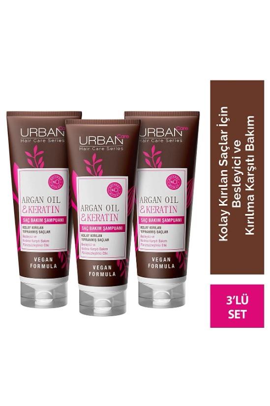 Etc Urban Care Argan Yağı&keratin Kolay Kırılan Yıpranmış Saçlara Özel Saç Bakım Şampuanı-vegan-250ml X3