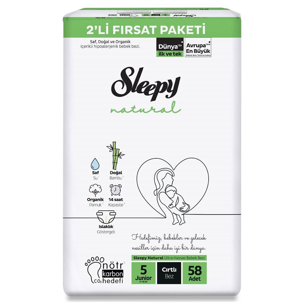 Sleepy Natural 2'li Fırsat Paketi 5 Numara Junior Bebek Bezi 58