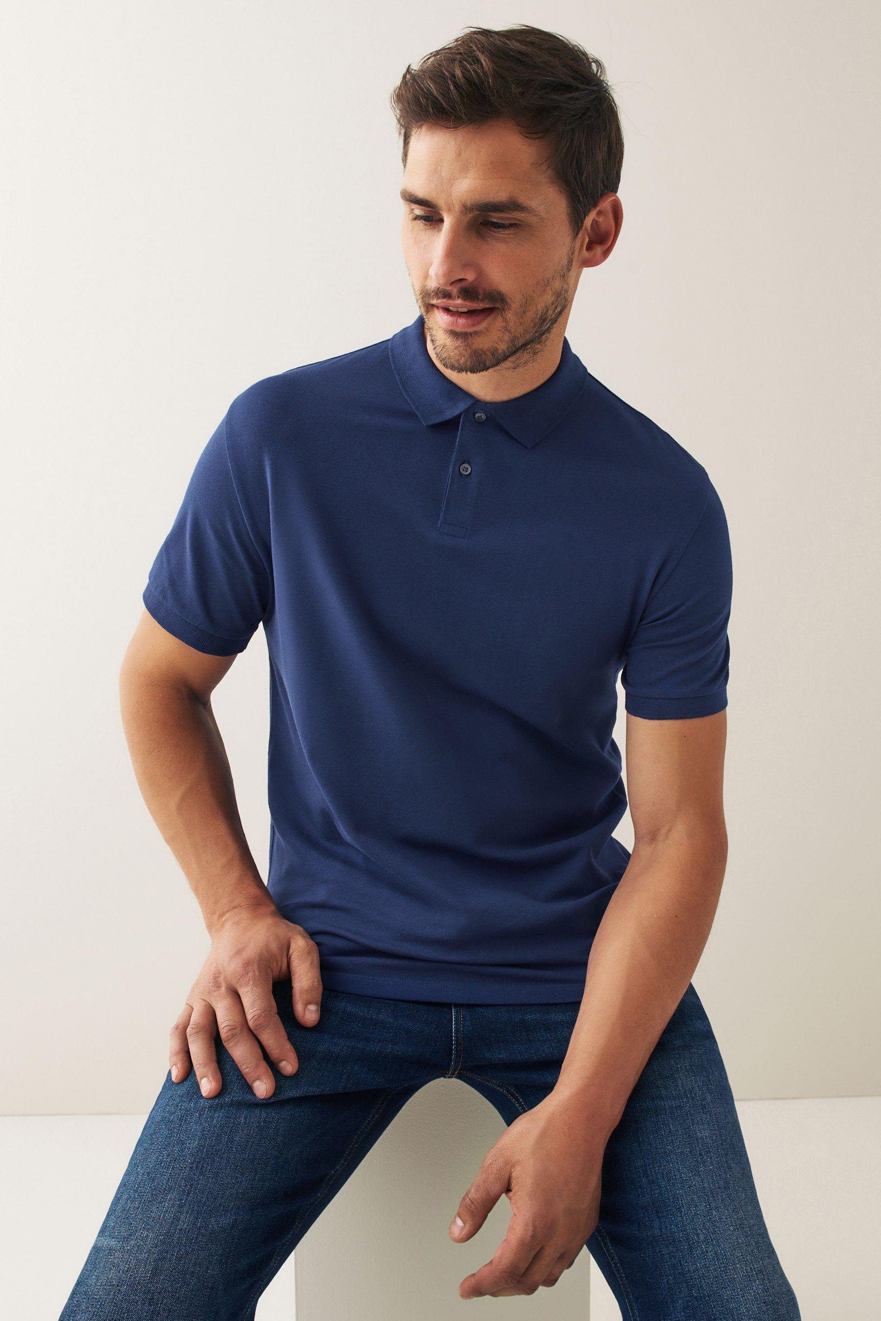 Erkek Kısa Kollu Polo Yaka T-shirt - İNDİGO