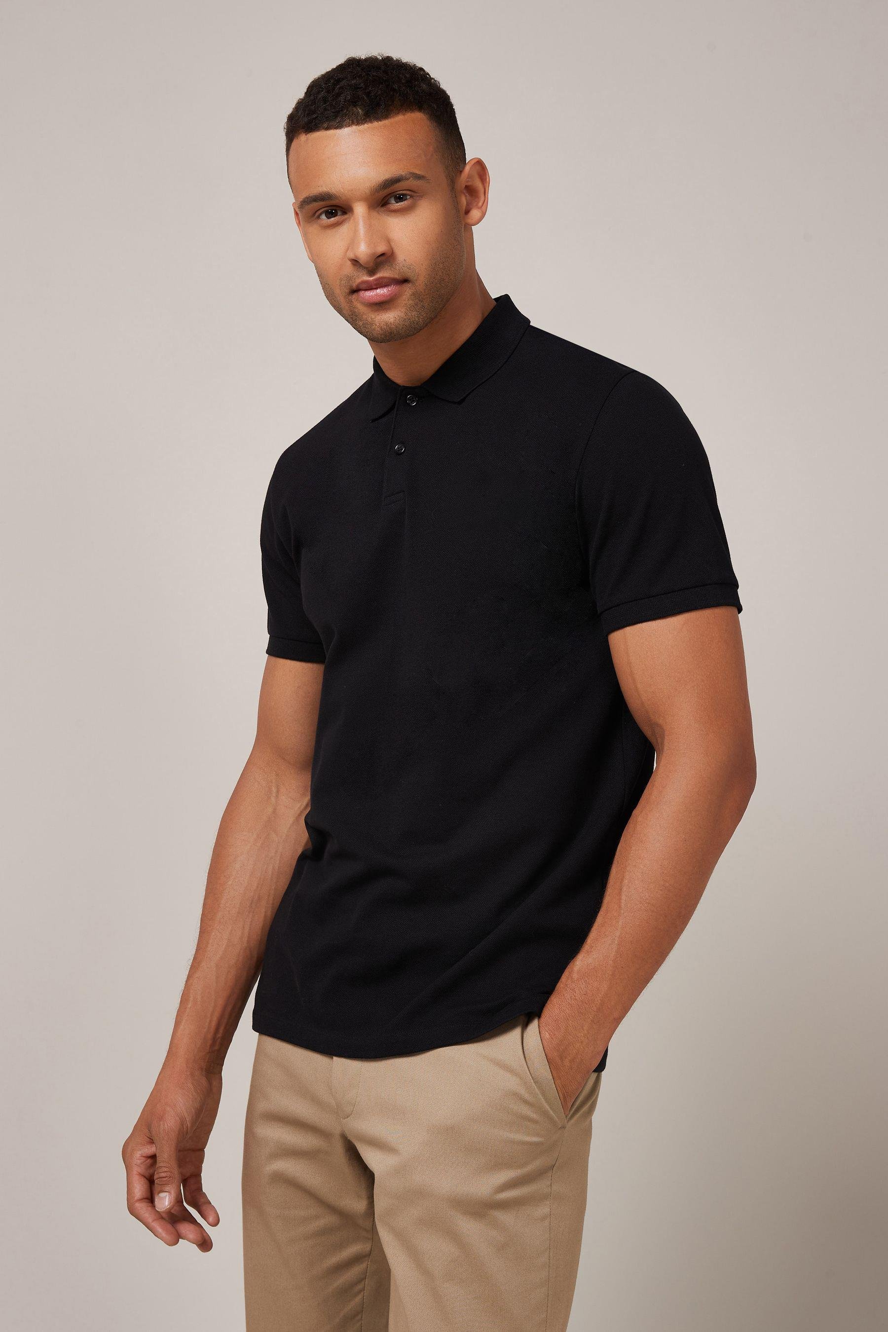 Erkek Kısa Kollu Polo Yaka T-shirt - SİYAH