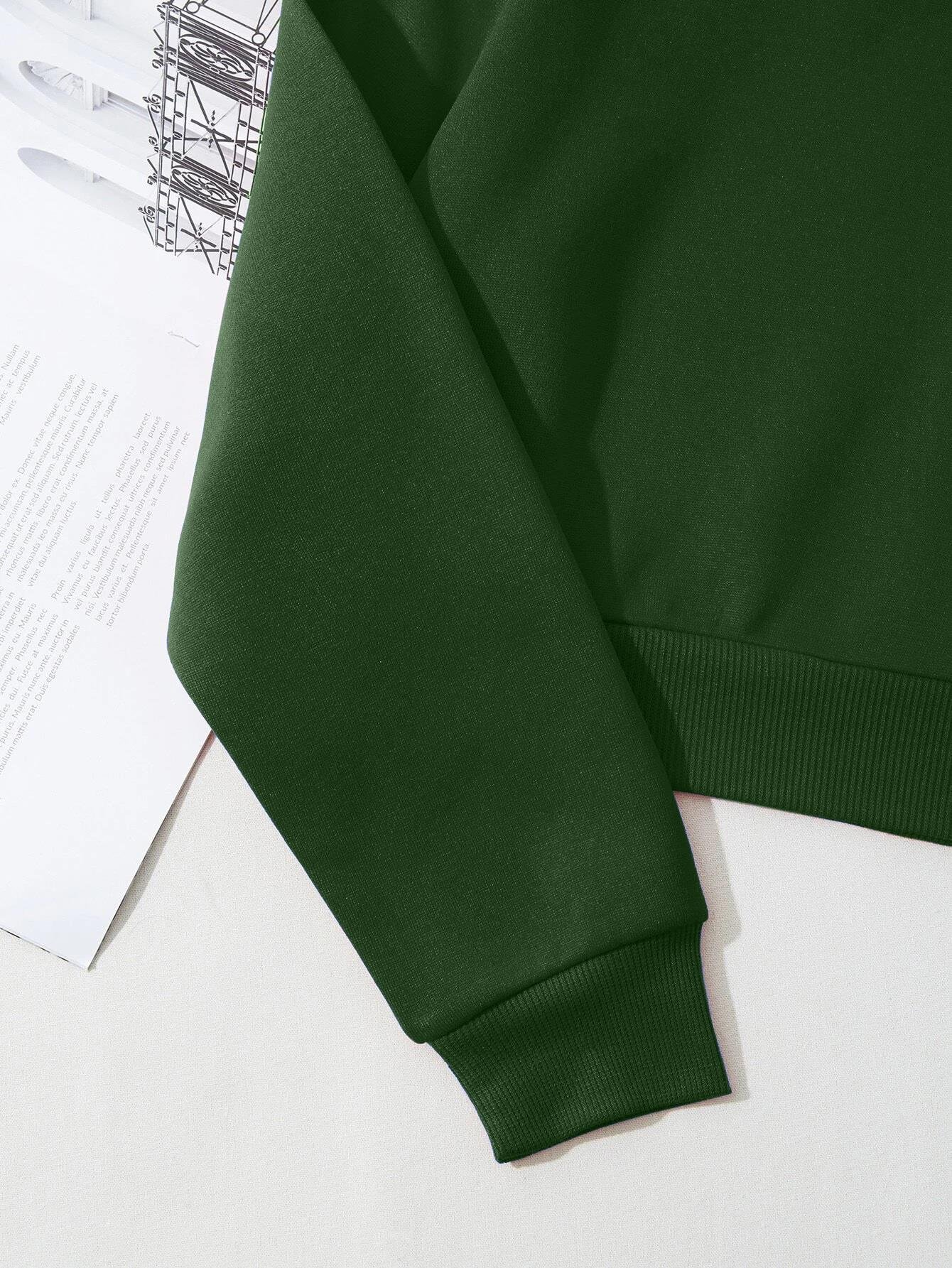 Kadın Basic Crop İçi Polarlı Oversize Sweatshirt - YEŞİL