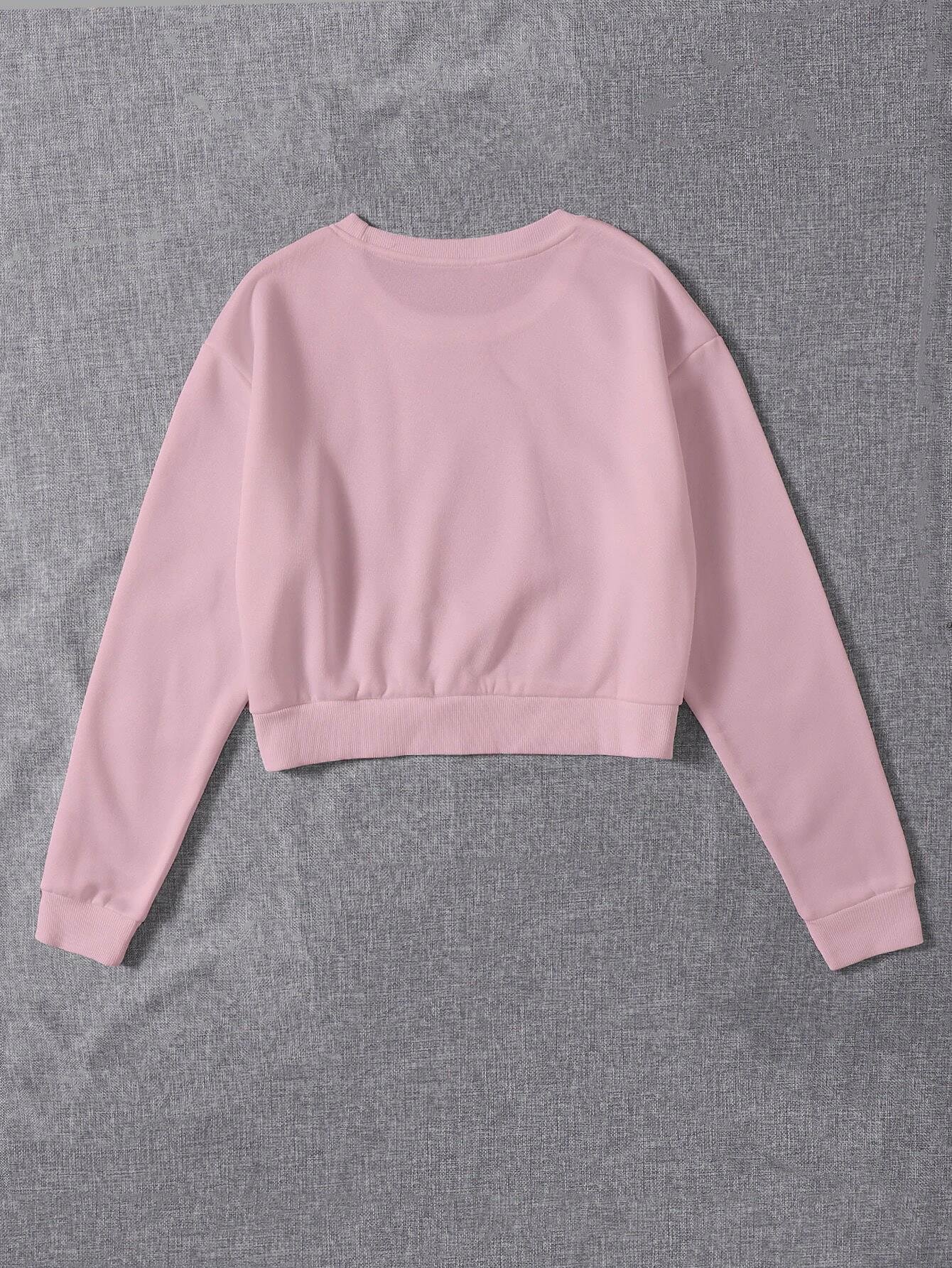 Kadın Basic Crop İçi Polarlı Oversize Sweatshirt - PEMBE