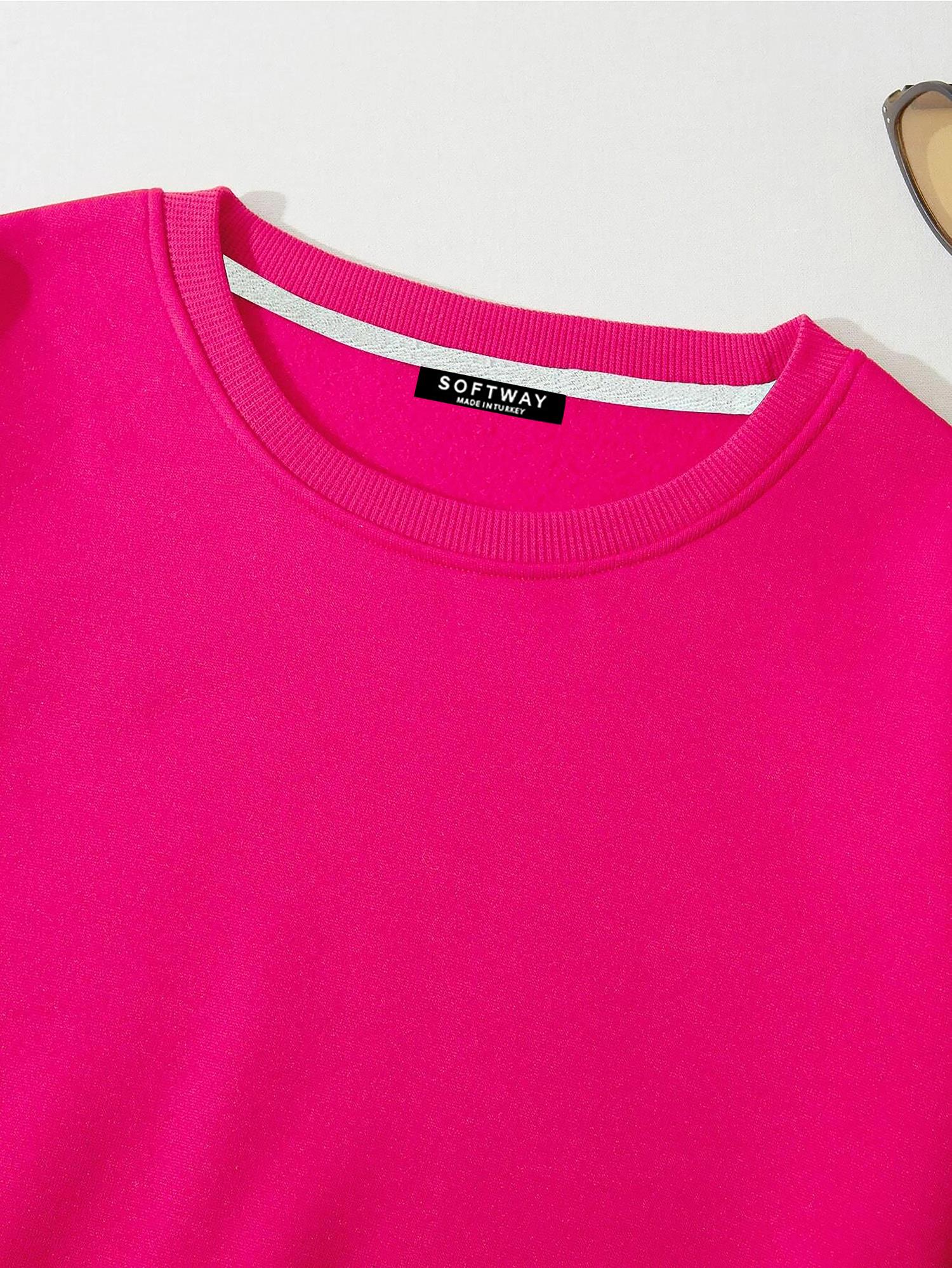 Kadın Basic Crop İçi Polarlı Oversize Sweatshirt - FUŞYA