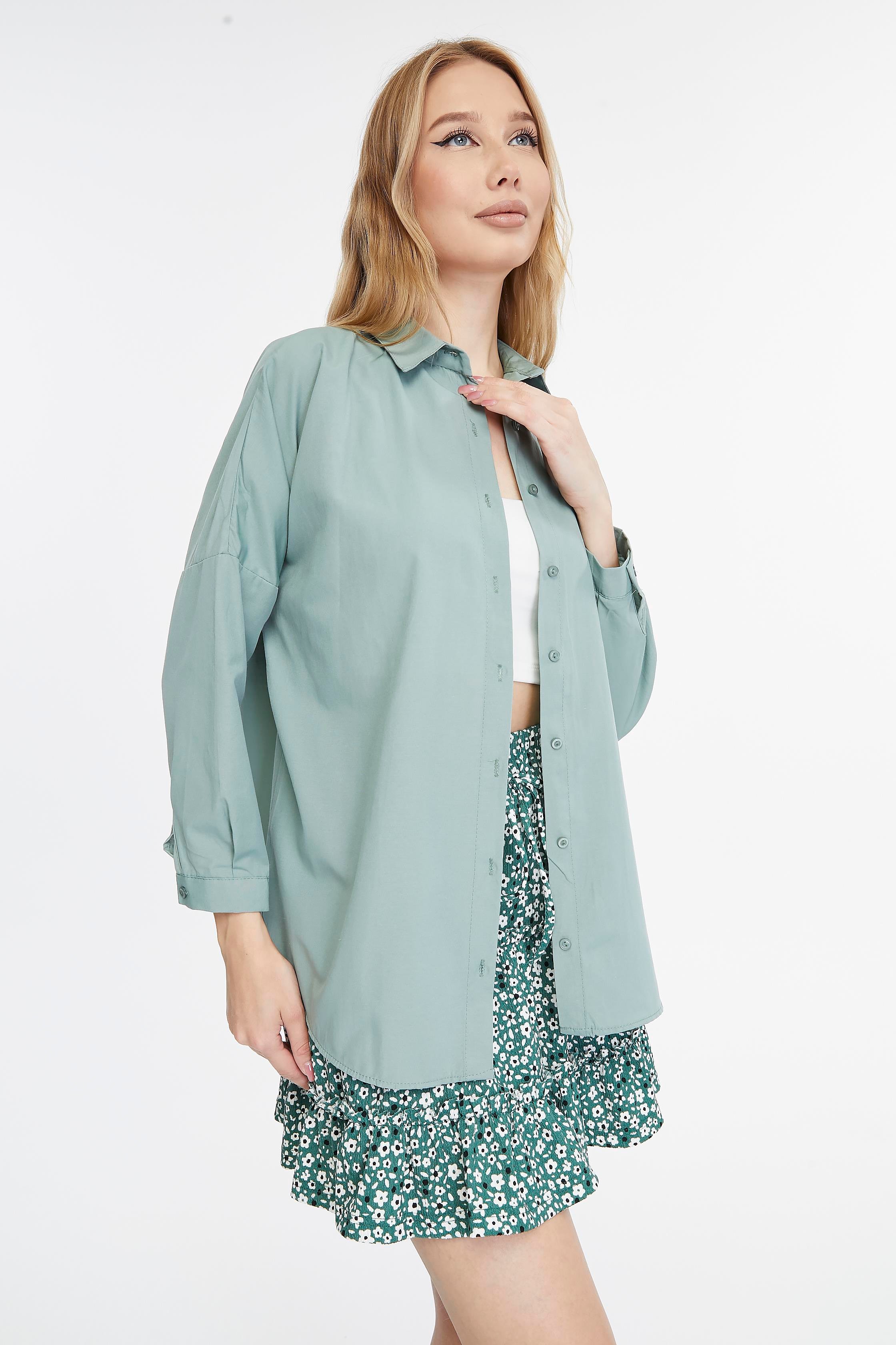 Kadın Oversize Uzun Basic Gömlek - ÇAĞLA YEŞİLİ