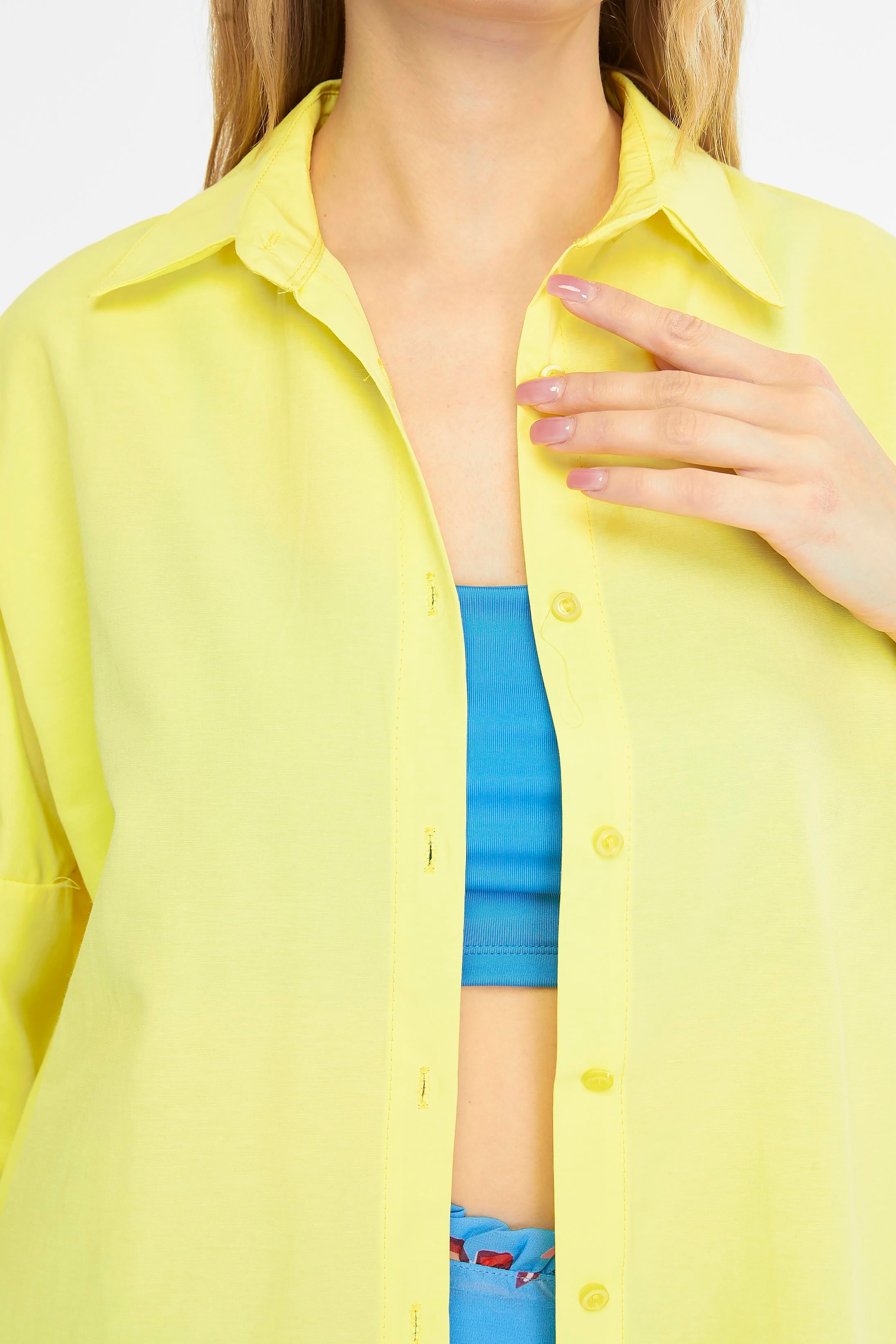 Kadın Oversize Uzun Basic Gömlek - SARI