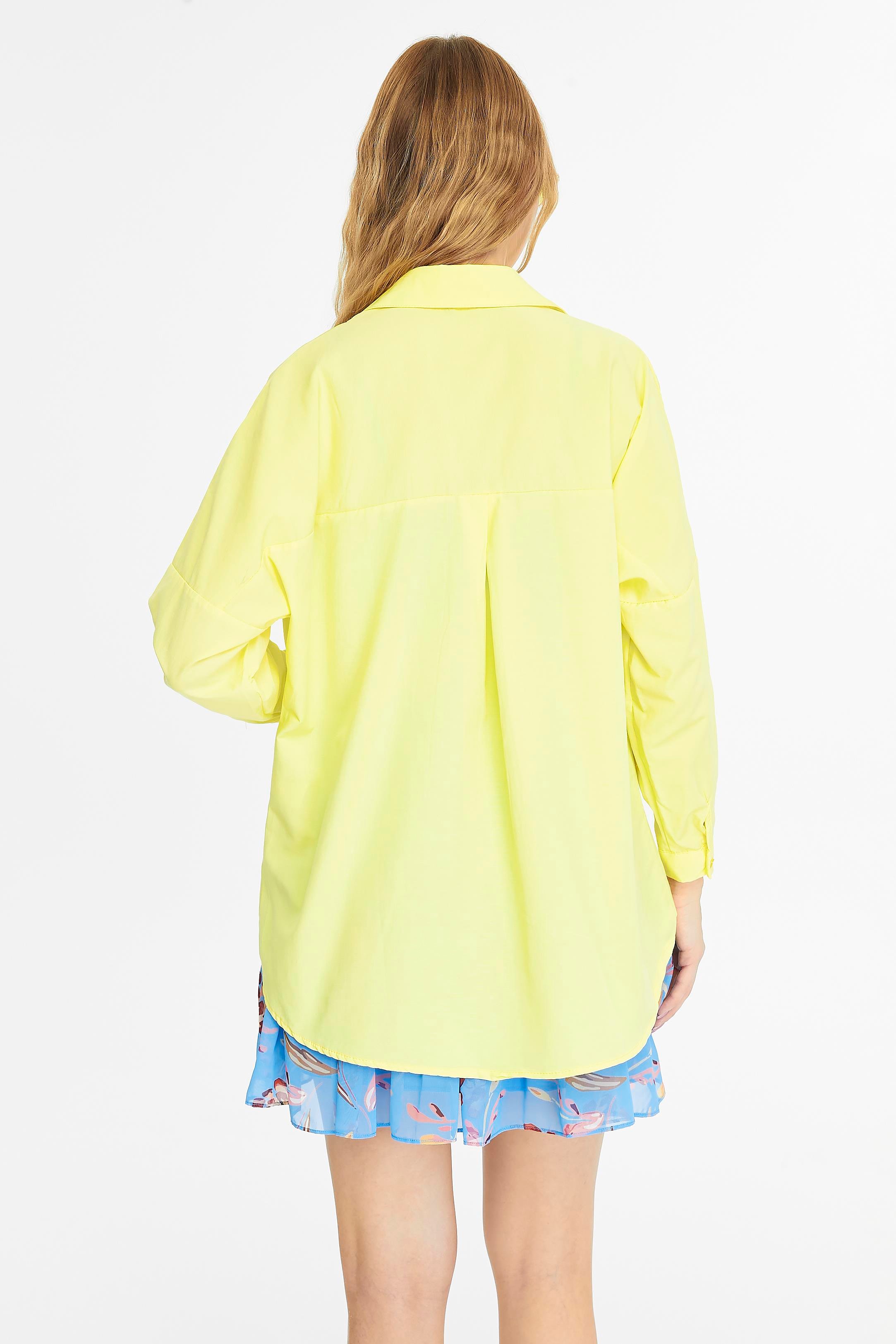 Kadın Oversize Uzun Basic Gömlek - SARI