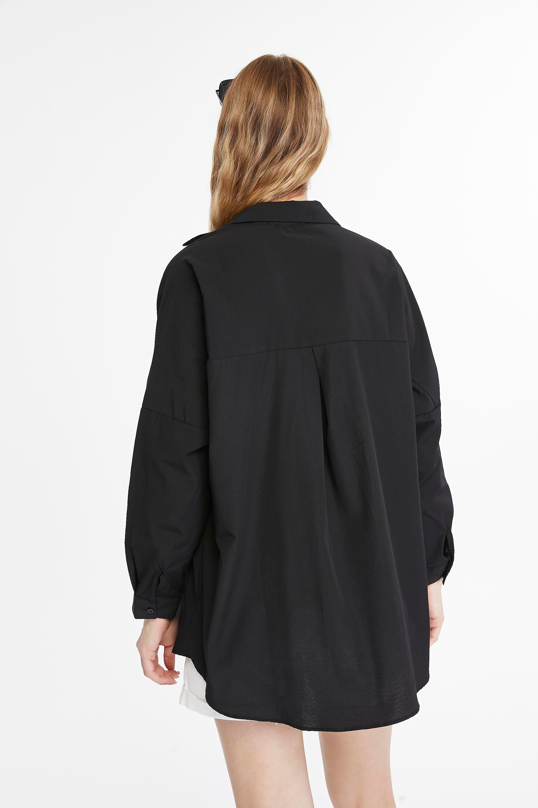 Kadın Oversize Uzun Basic Gömlek - SİYAH