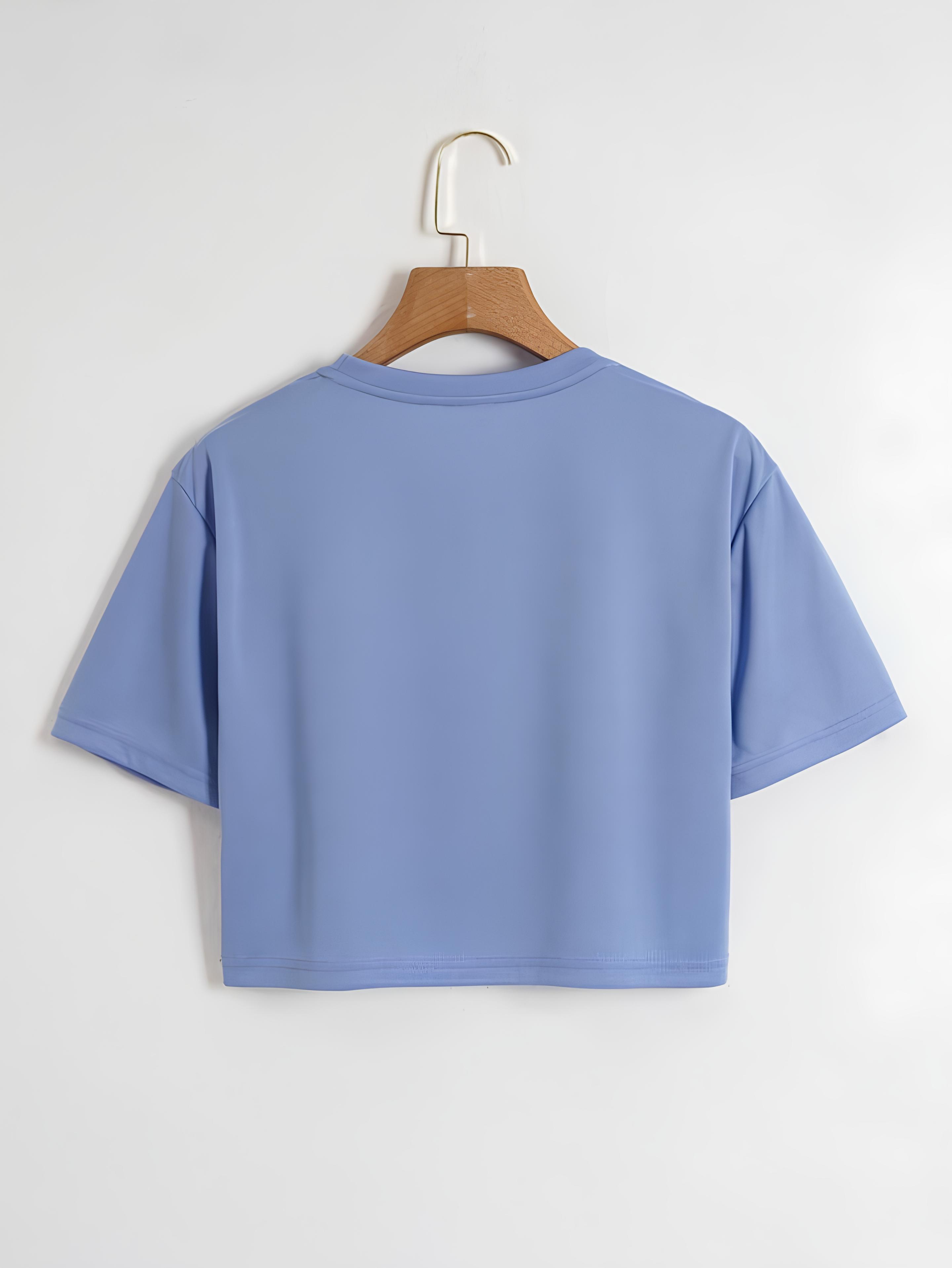 Softway Kadın Oversize Bisiklet Yaka Düz Crop T-shirt