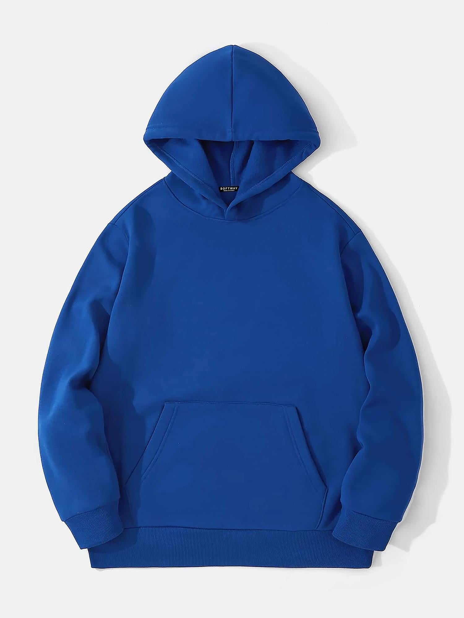 Softway Unisex Oversize Basic Düz Renk Kapüşonlu Polarlı Sweatshirt – Saks Mavisi