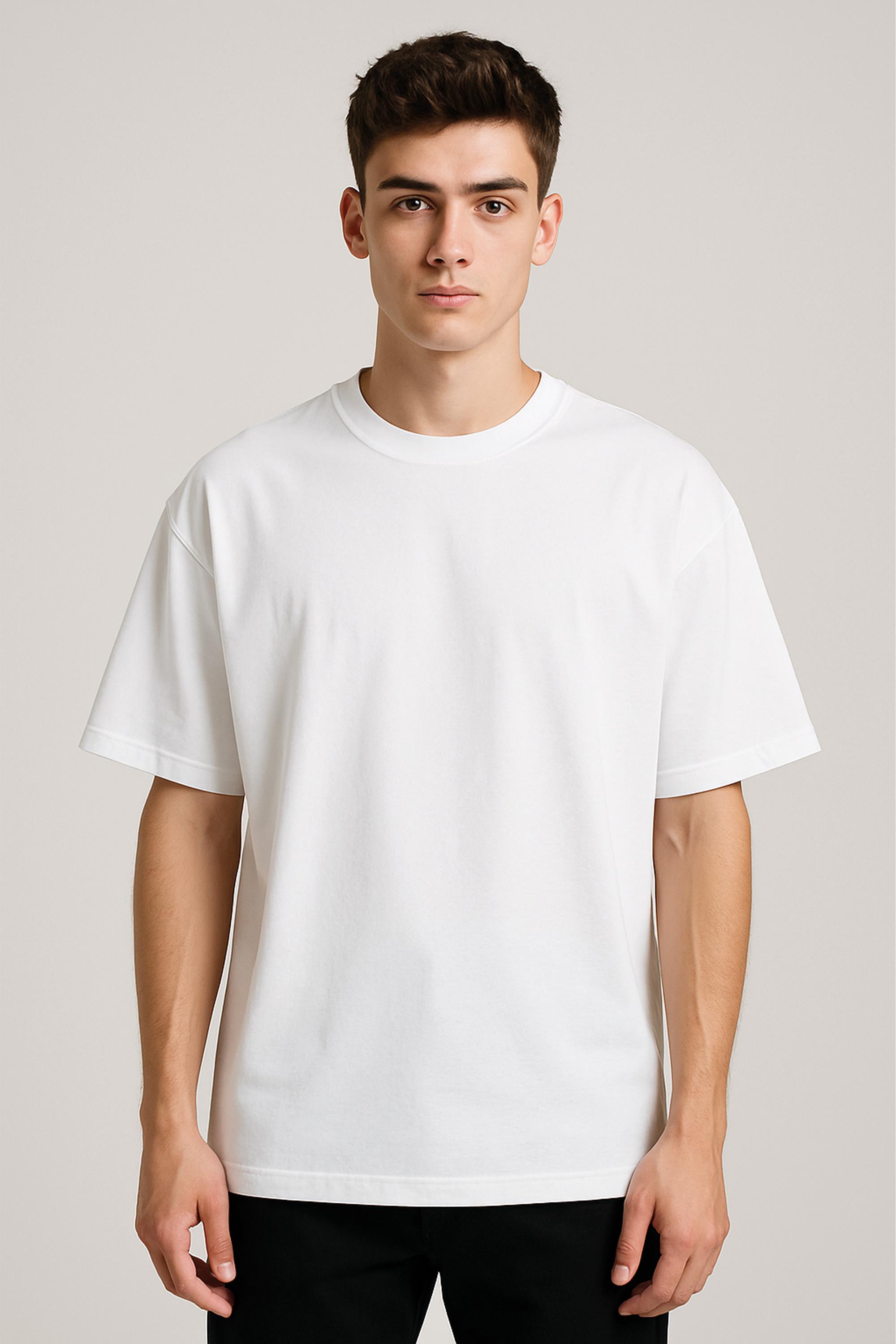Unisex %100 Organik Pamuklu Kalın Dokulu Düz Oversize T-shirt - BEYAZ