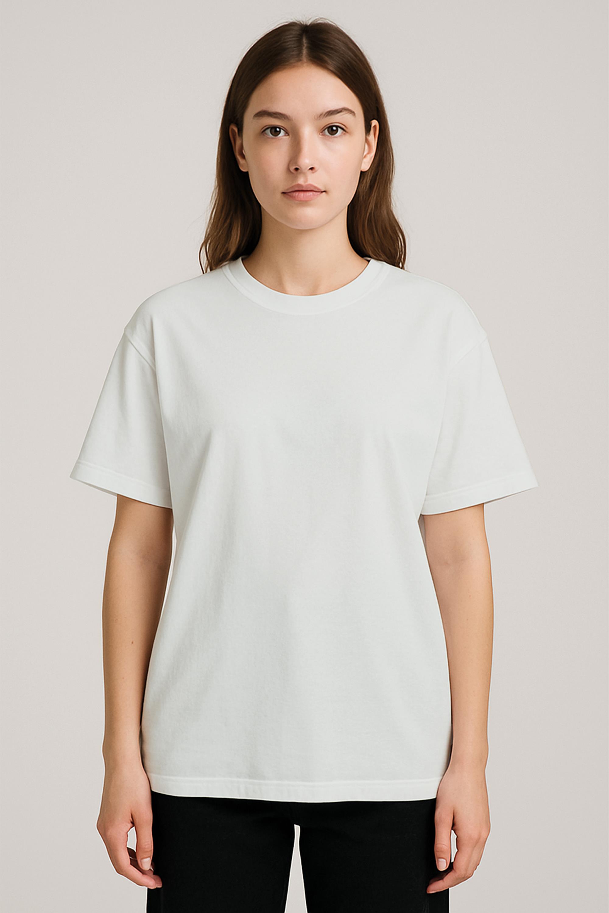 Unisex %100 Organik Pamuklu Kalın Dokulu Düz Oversize T-shirt - EKRU