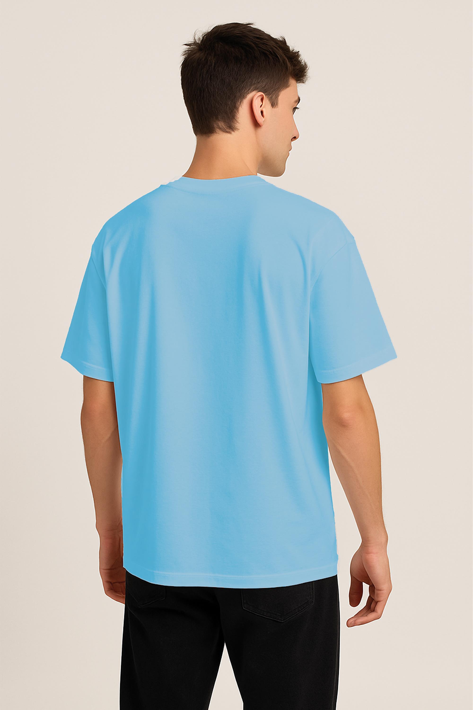 Unisex %100 Organik Pamuklu Kalın Dokulu Düz Oversize T-shirt - MAVİ