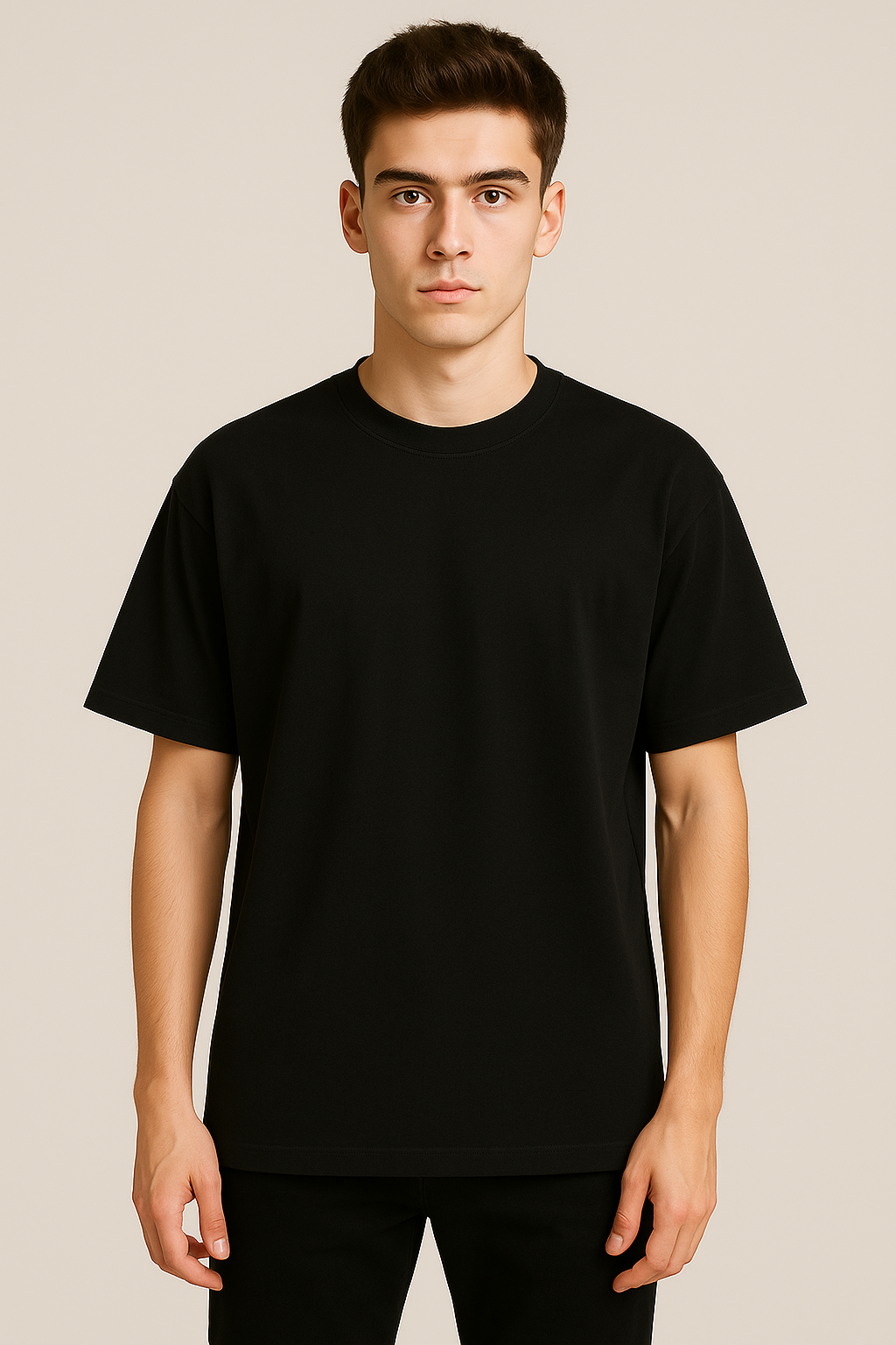 Unisex %100 Organik Pamuklu Kalın Dokulu Düz Oversize T-shirt - SİYAH