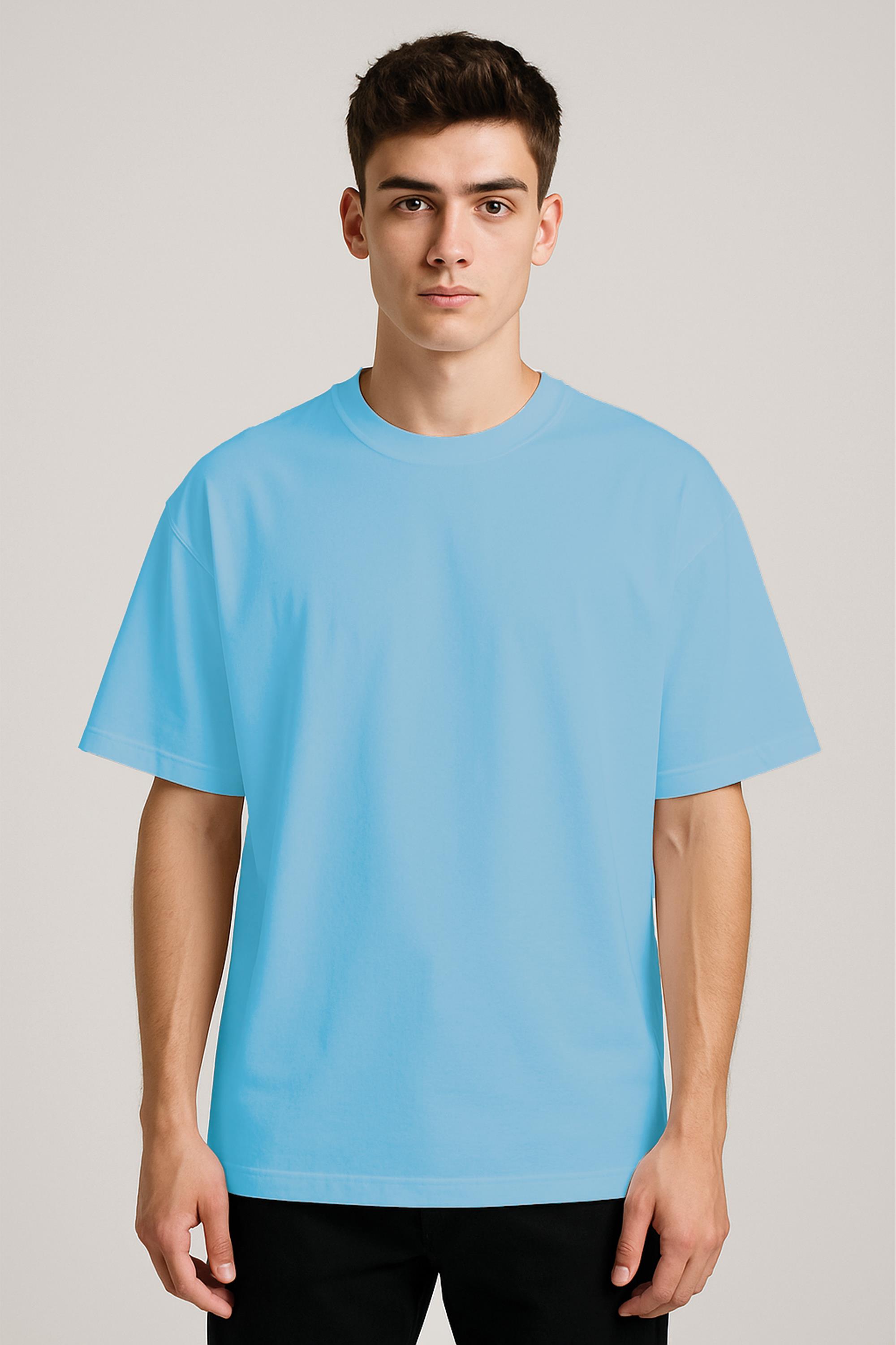 Unisex %100 Organik Pamuklu Kalın Dokulu Düz Oversize T-shirt - MAVİ