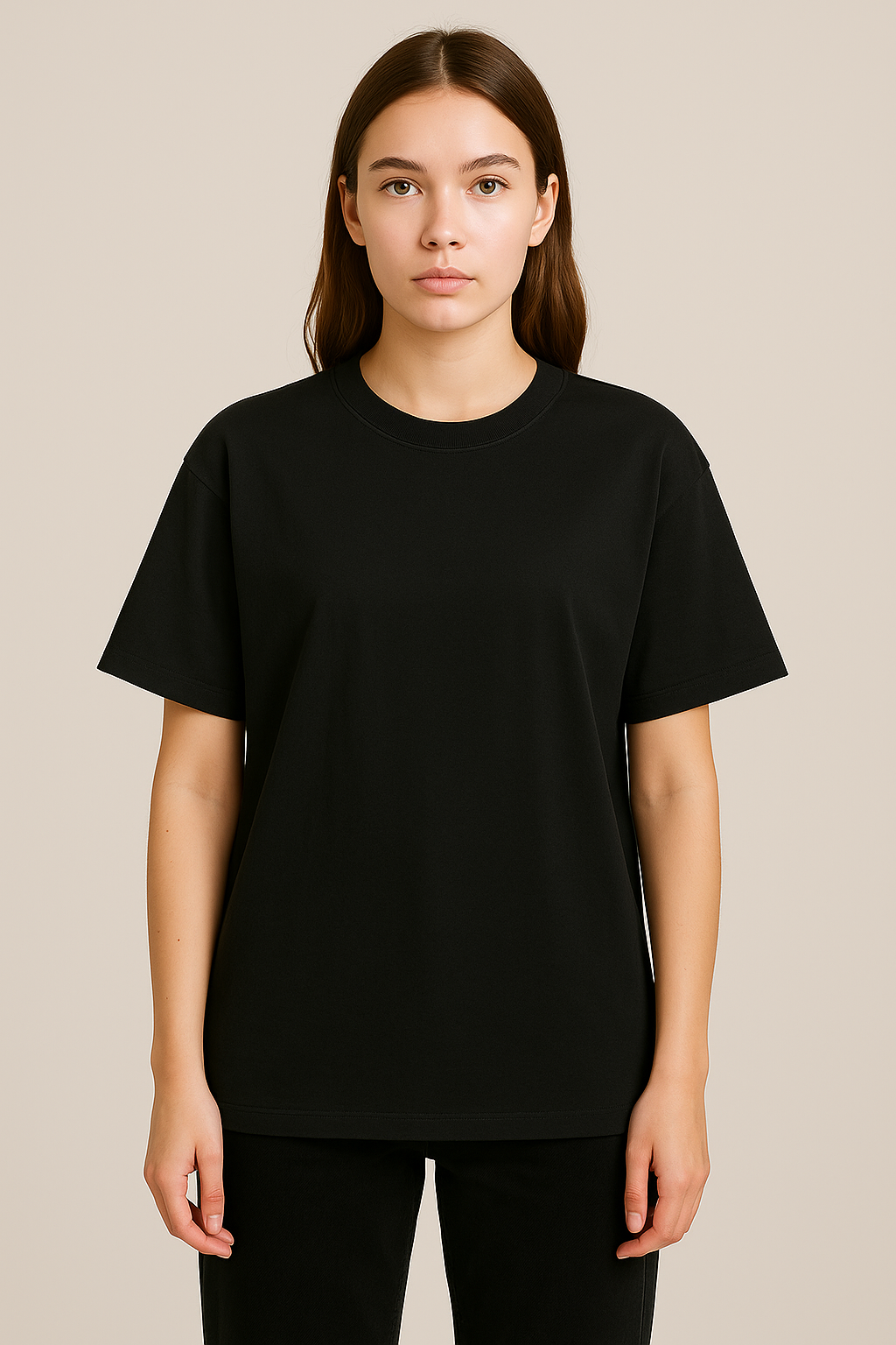 Unisex %100 Organik Pamuklu Kalın Dokulu Düz Oversize T-shirt - SİYAH
