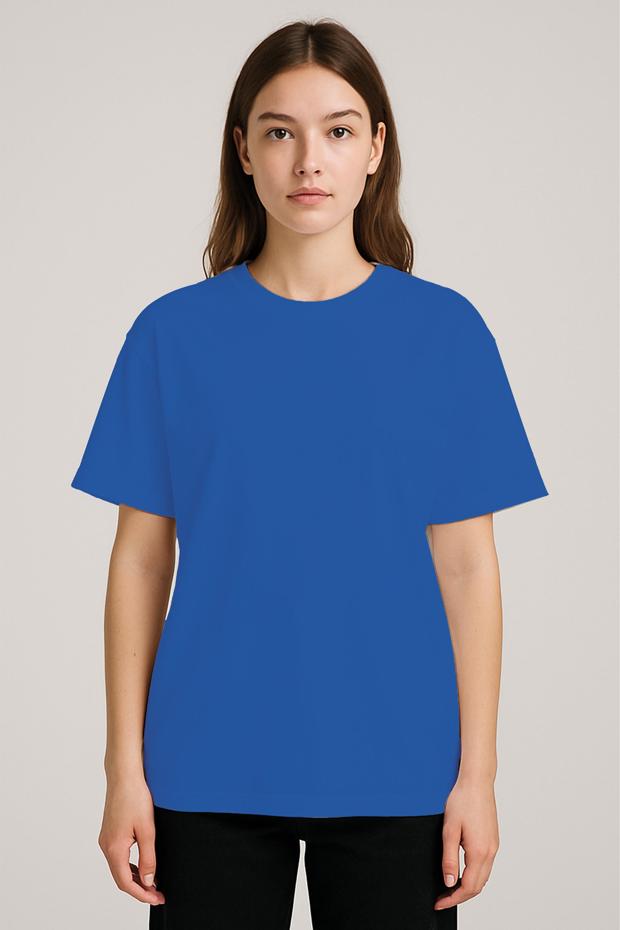 Unisex %100 Organik Pamuklu Kalın Dokulu Düz Oversize T-shirt - SAKS MAVİSİ