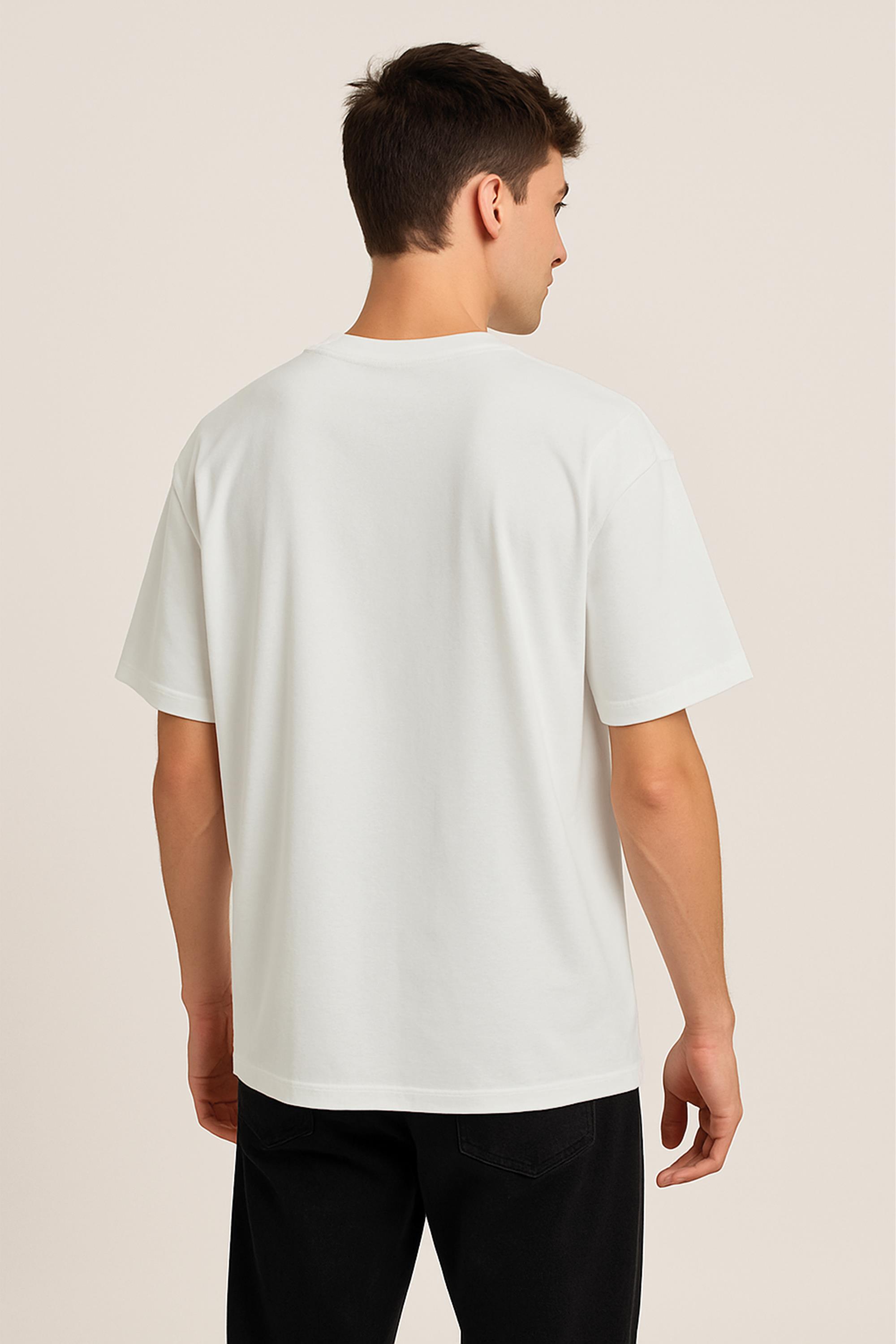 Unisex %100 Organik Pamuklu Kalın Dokulu Düz Oversize T-shirt - EKRU