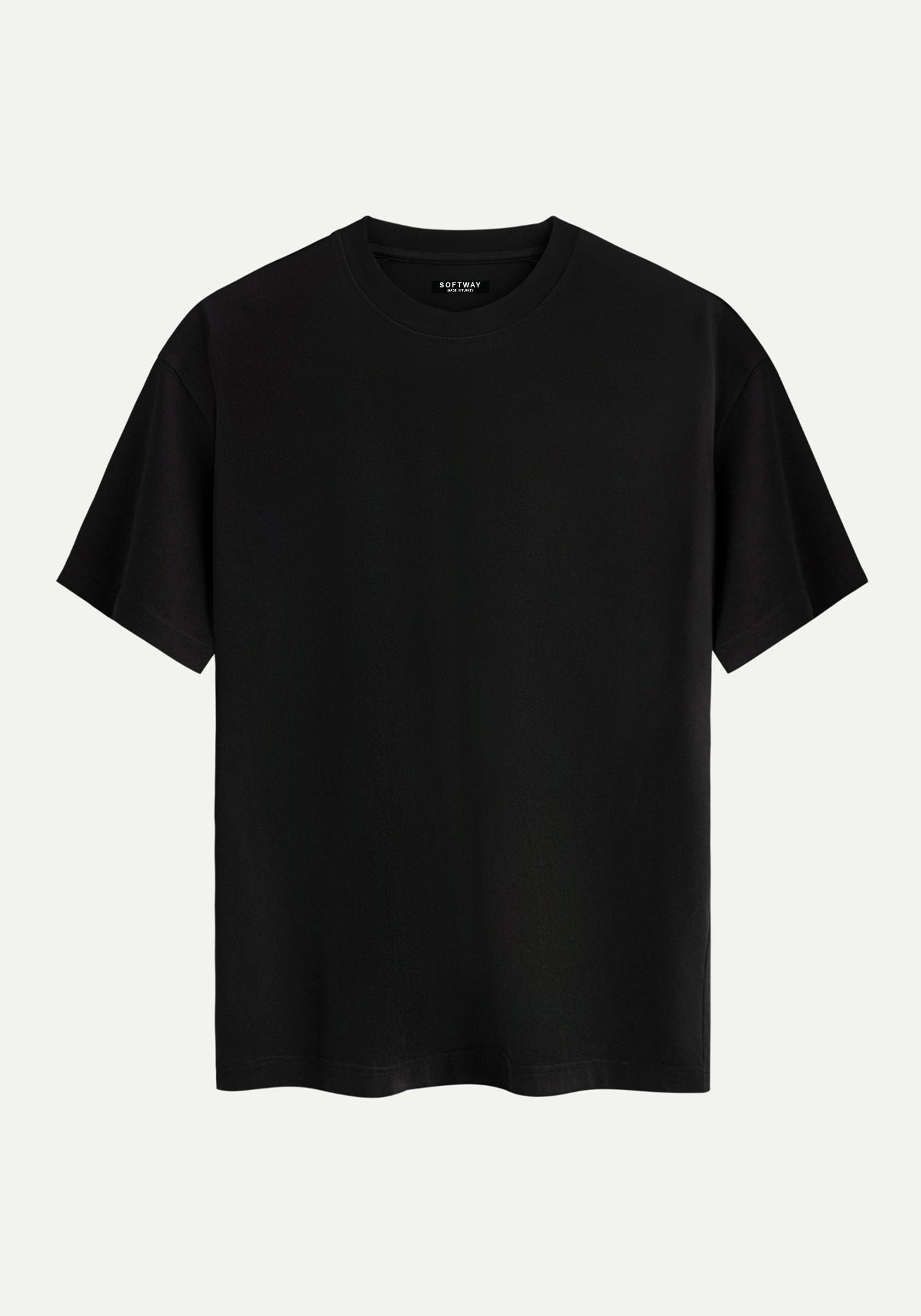 Unisex %100 Organik Pamuklu Kalın Dokulu Düz Oversize T-shirt - SİYAH