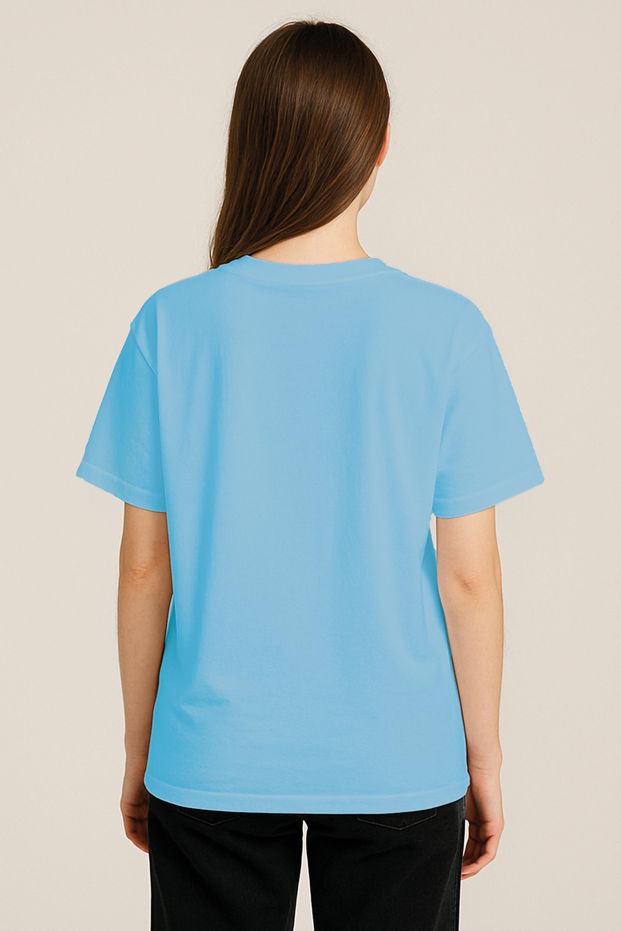 Unisex %100 Organik Pamuklu Kalın Dokulu Düz Oversize T-shirt - MAVİ