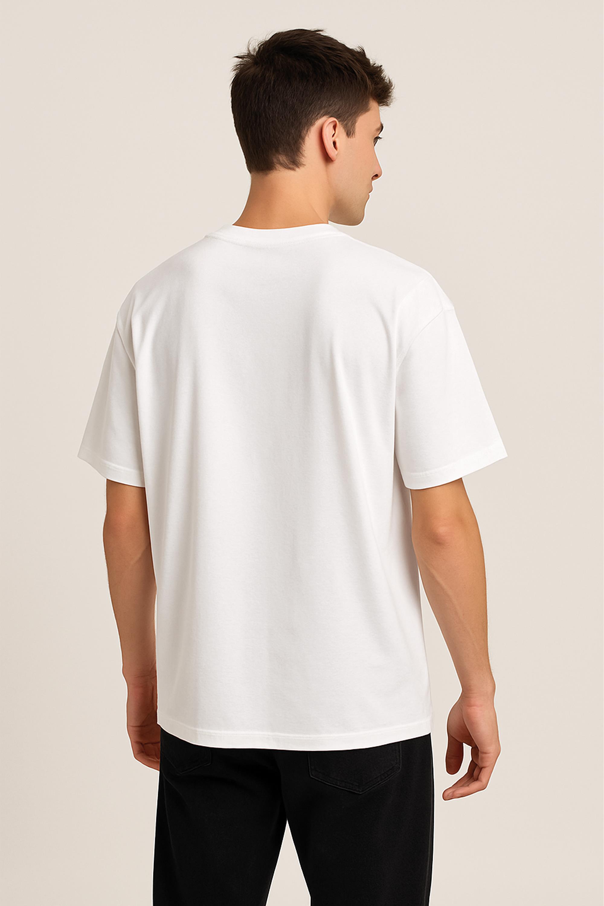 Unisex %100 Organik Pamuklu Kalın Dokulu Düz Oversize T-shirt - BEYAZ