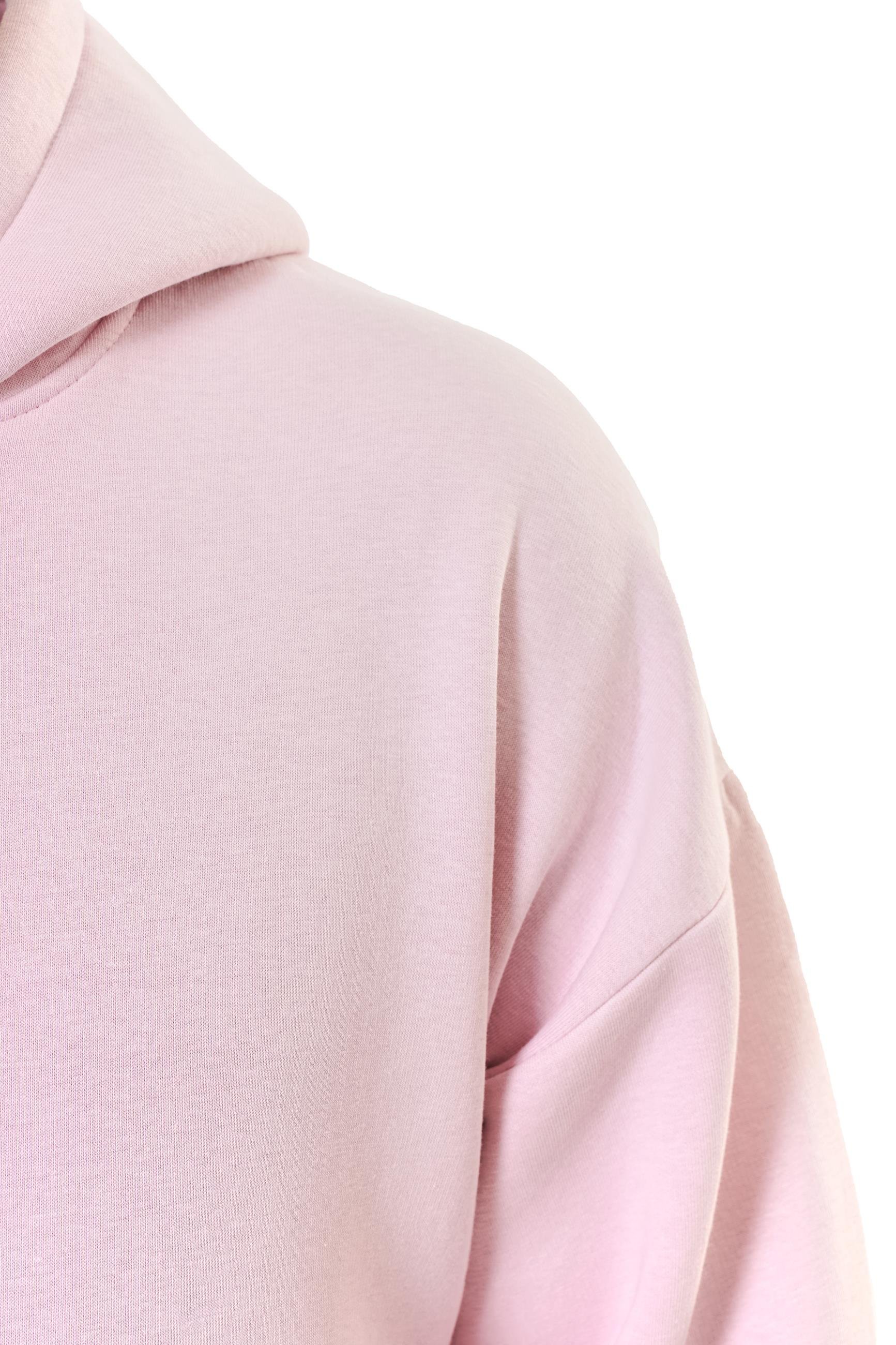 Unisex Basic Düz Renk Kapüşonlu İçi Yumuşak Polarlı Oversize Sweatshirt - PEMBE