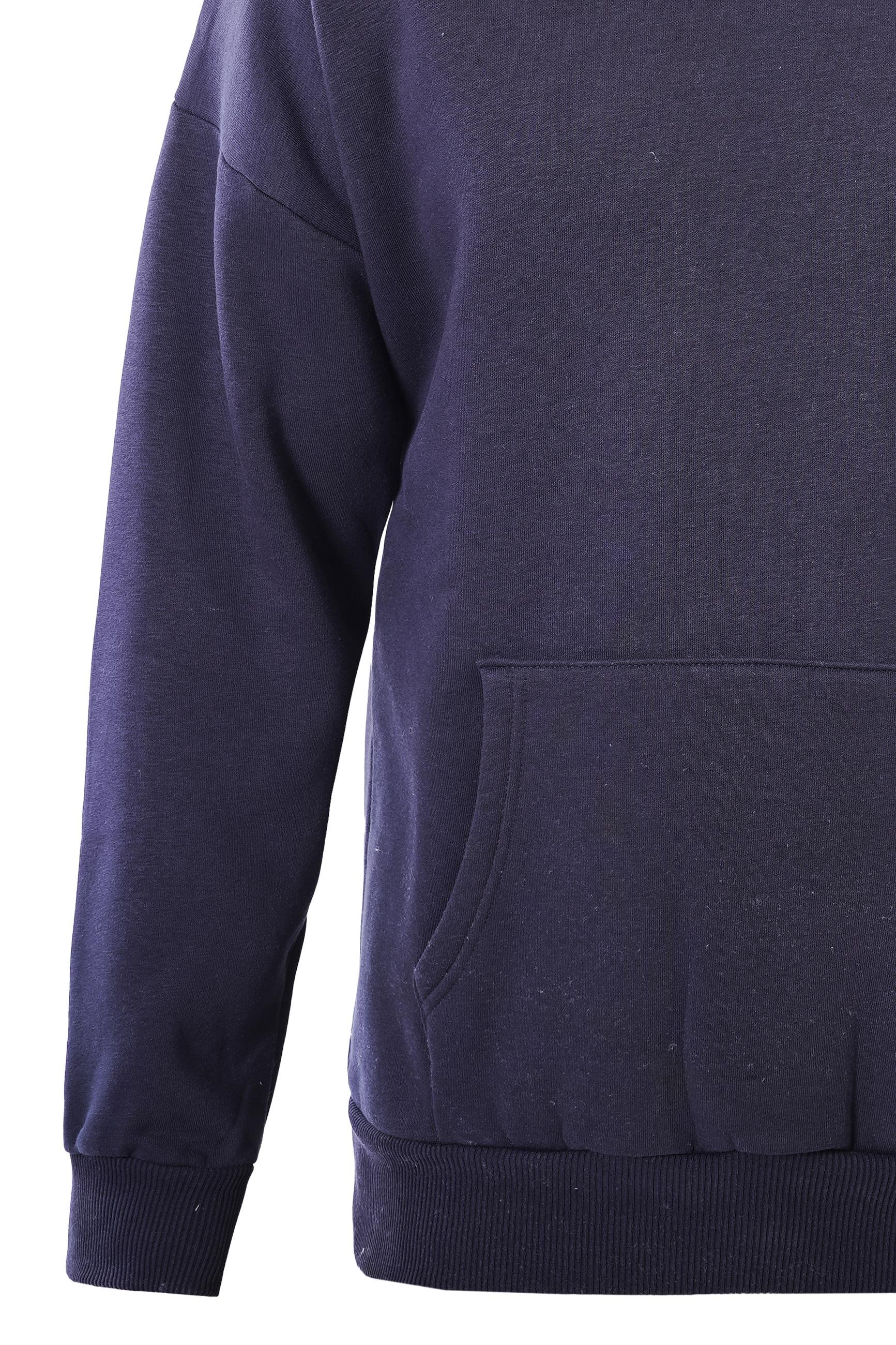 Unisex Basic Düz Renk Kapüşonlu İçi Yumuşak Polarlı Oversize Sweatshirt - LACİVERT